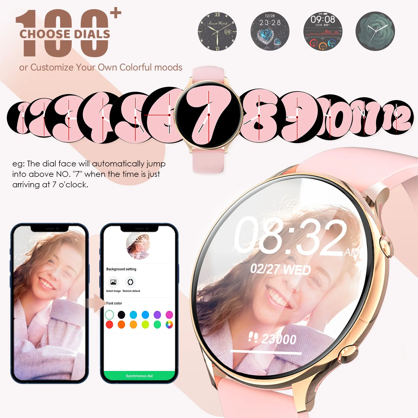 EIGIIS Smart Watch for Women, Fashionable Fitness Watch with Calorie Temperature Monitor Female Health Monitor Lady Sports Watch with 24 Sports Modes Activity Trackers Watch for iOS Android Phone