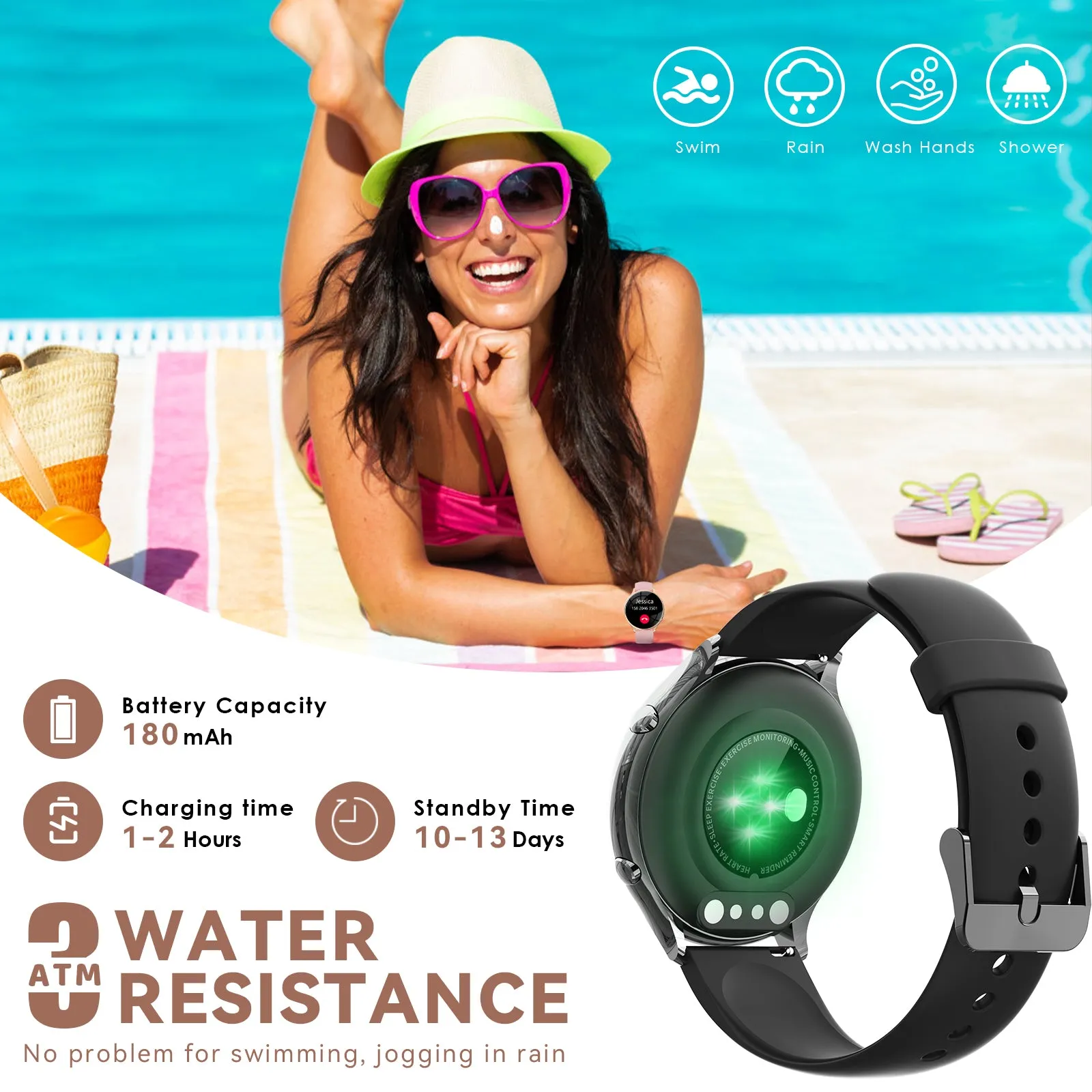 EIGIIS Smart Watch for Women, Fashionable Fitness Watch with Calorie Temperature Monitor Female Health Monitor Lady Sports Watch with 24 Sports Modes Activity Trackers Watch for iOS Android Phone