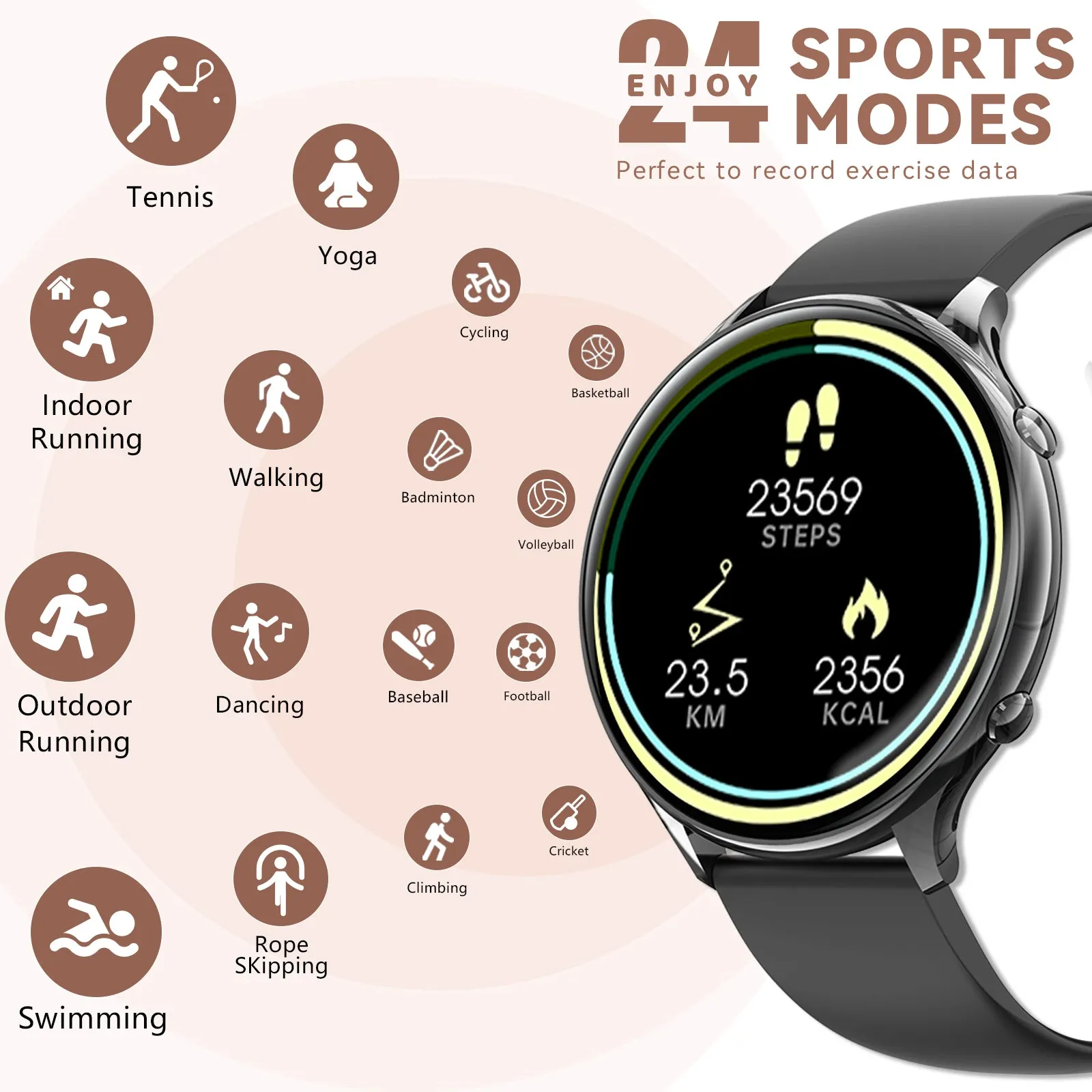 EIGIIS Smart Watch for Women, Fashionable Fitness Watch with Calorie Temperature Monitor Female Health Monitor Lady Sports Watch with 24 Sports Modes Activity Trackers Watch for iOS Android Phone