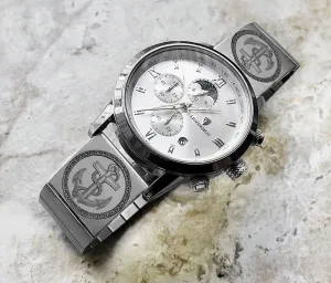 Engraved Watch Band for 22mm 24mm 25mm Lugs Traditional Casual Luxury and Smartwatches Silver Color Stainless Steel Bracelet Strap AN1