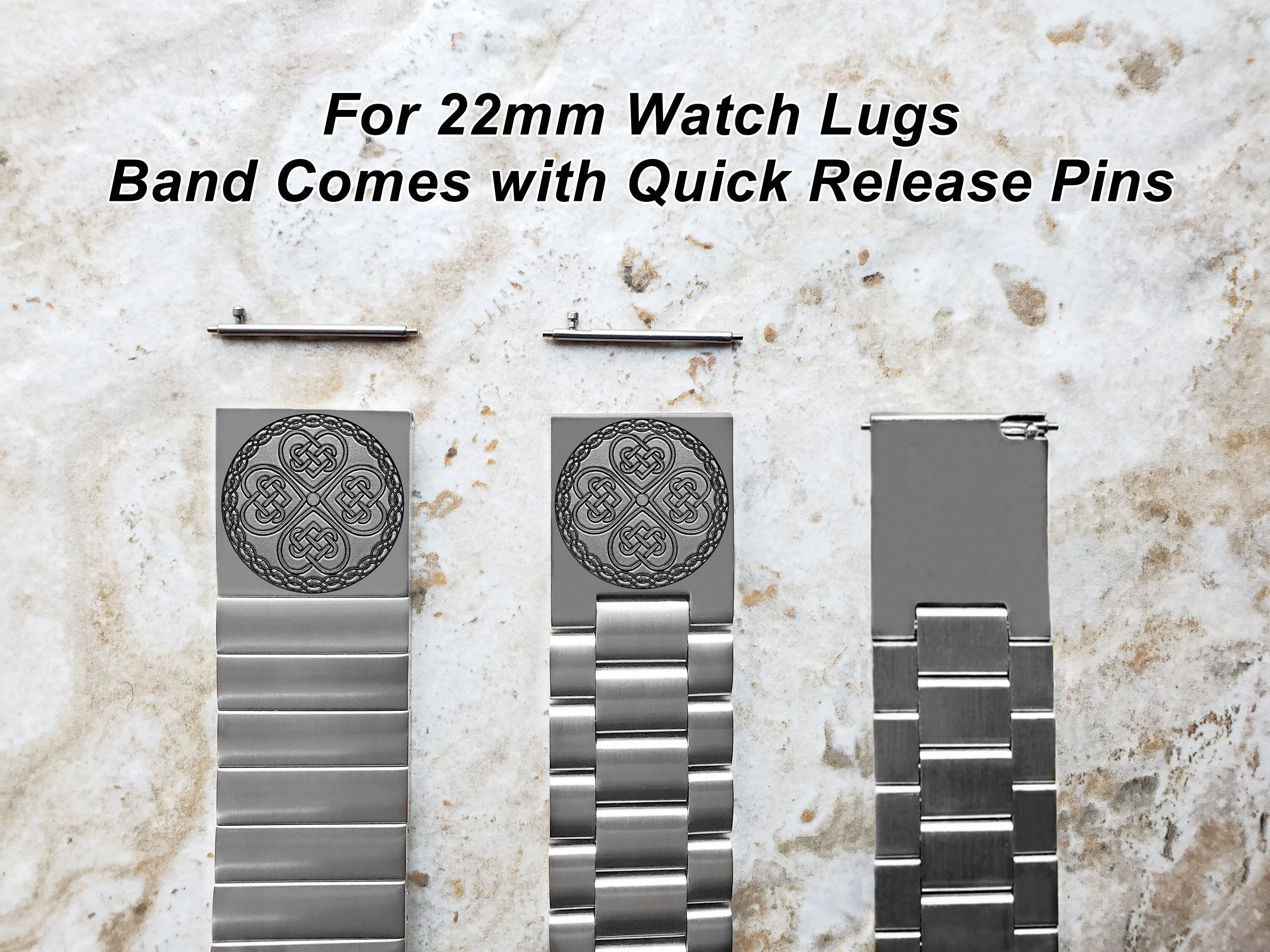 Engraved Watch Band for 22mm 24mm 25mm Lugs Traditional Casual Luxury and Smartwatches Silver Color Stainless Steel Bracelet Strap CC3