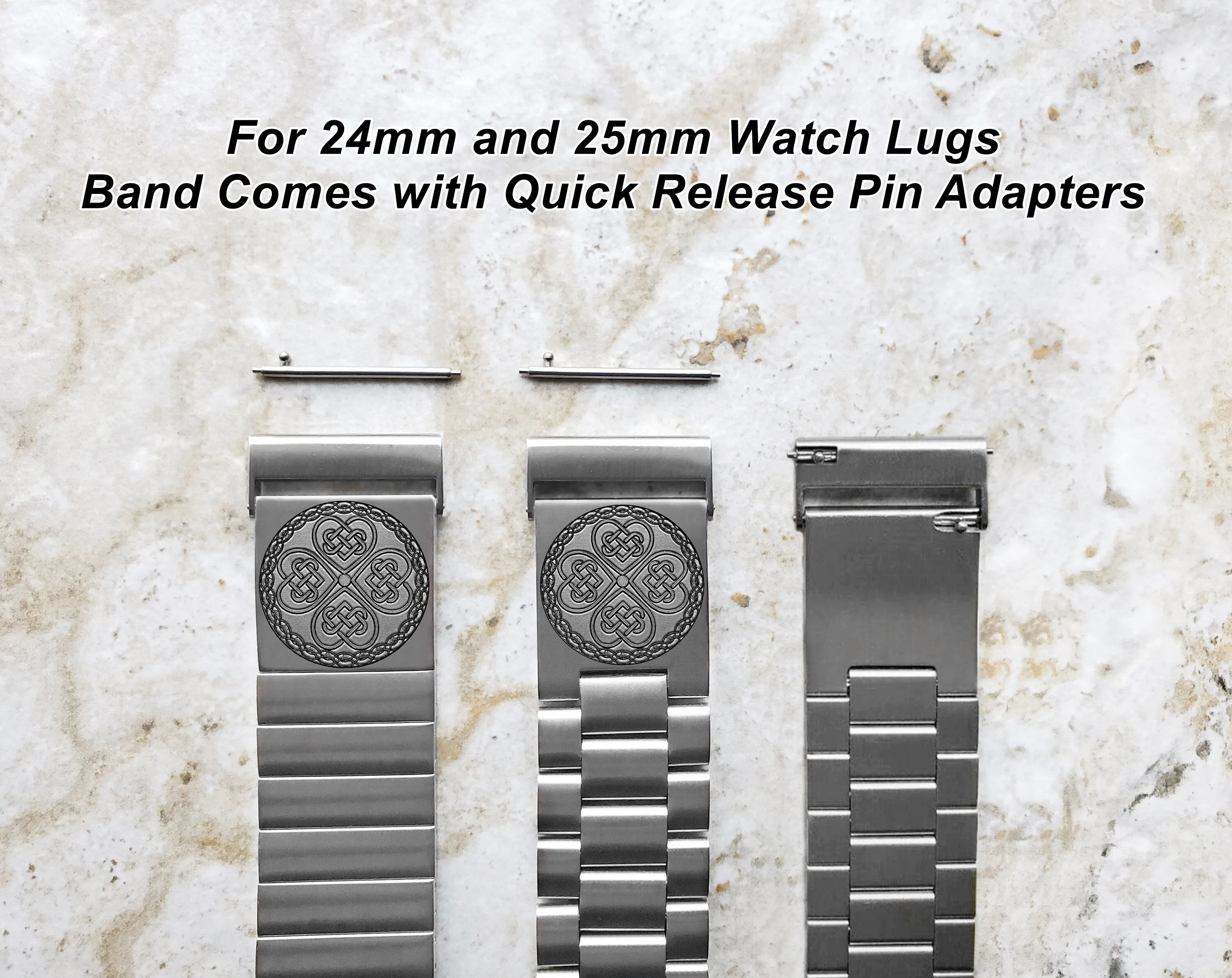 Engraved Watch Band for 22mm 24mm 25mm Lugs Traditional Casual Luxury and Smartwatches Silver Color Stainless Steel Bracelet Strap CC3