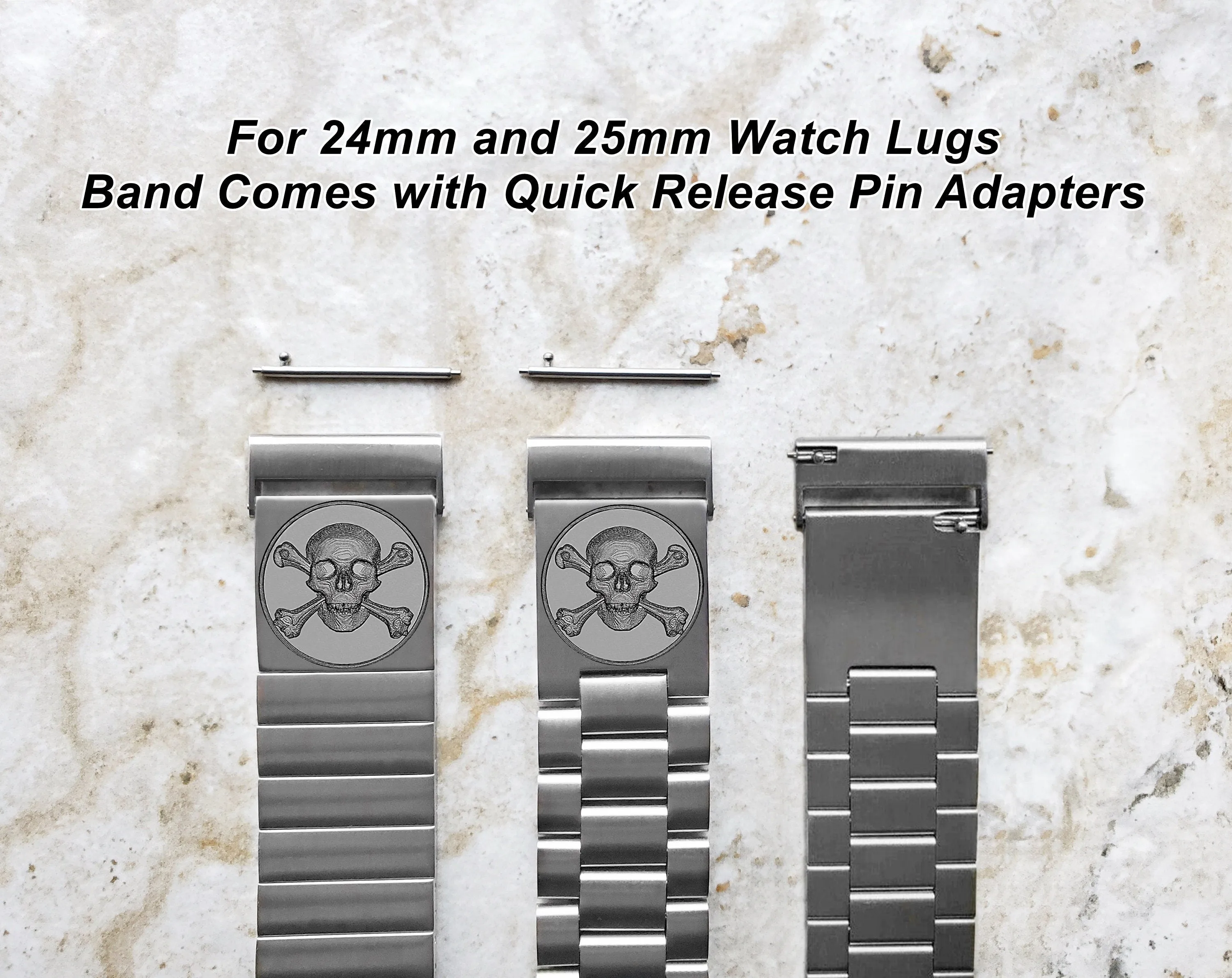 Engraved Watch Band for 22mm 24mm 25mm Lugs Traditional Casual Luxury and Smartwatches Silver Color Stainless Steel Bracelet Strap SC2