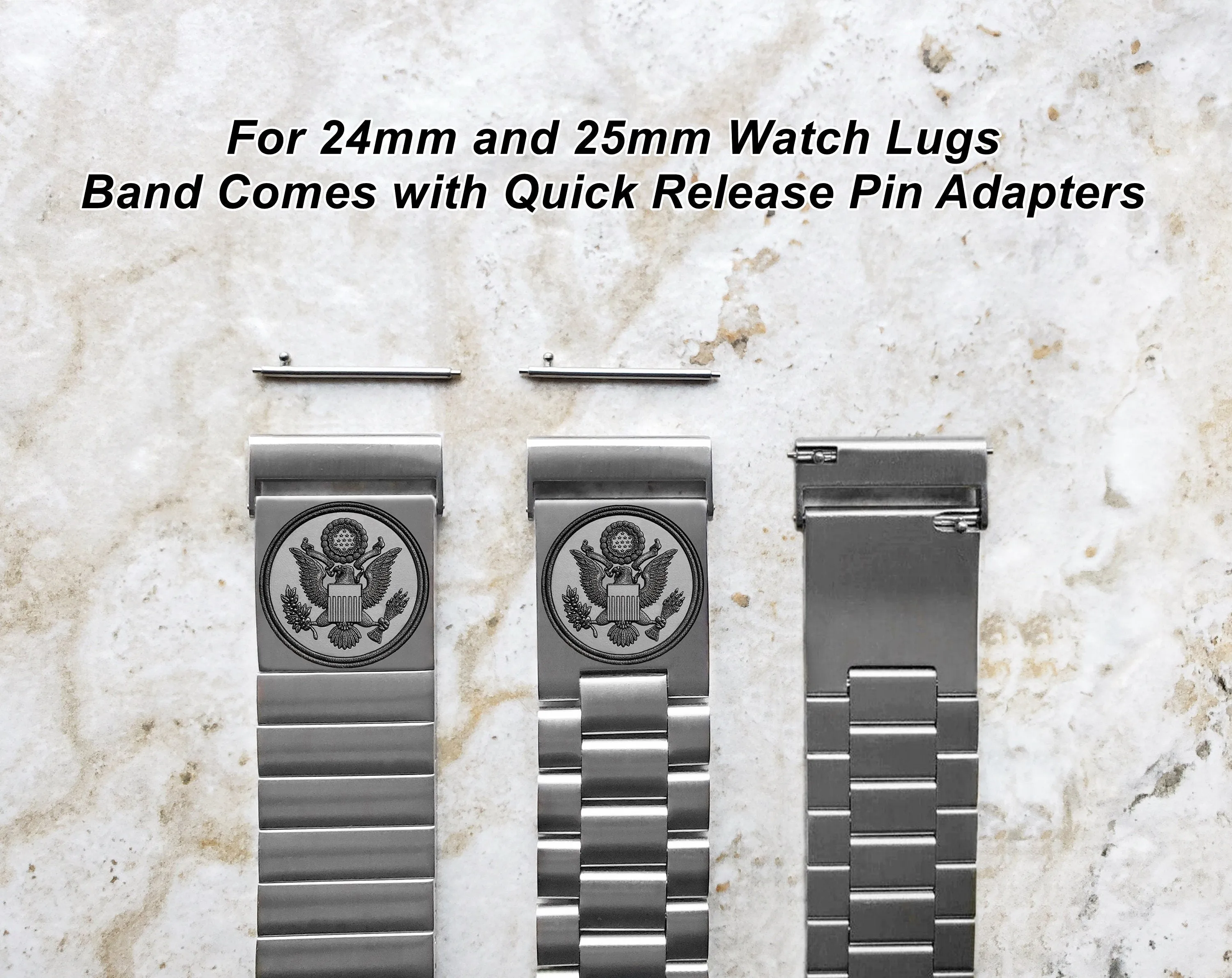 Engraved Watch Band for 22mm 24mm 25mm Lugs Traditional Casual Luxury and Smartwatches Silver Color Stainless Steel Strap Bracelet AS1