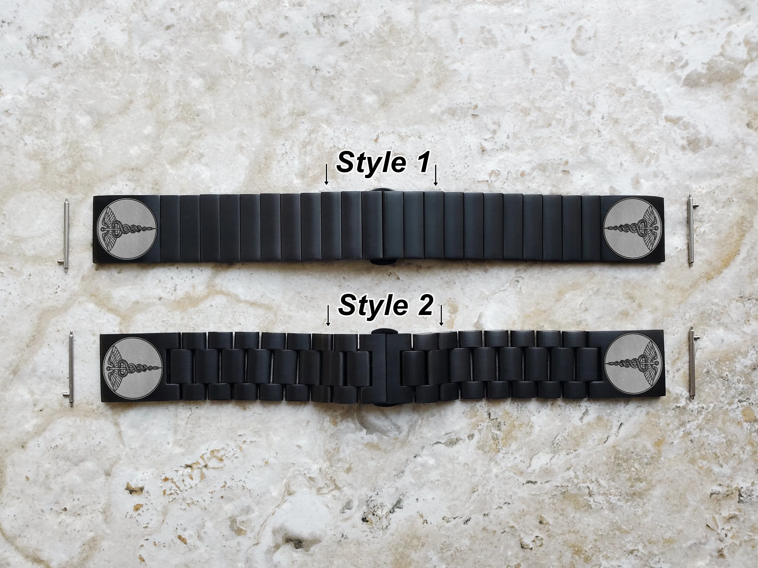 Engraved Watch Band for 22mm Width Lugs Traditional Casual Luxury and Smartwatches Black Color Stainless Steel Bracelet Strap MS1