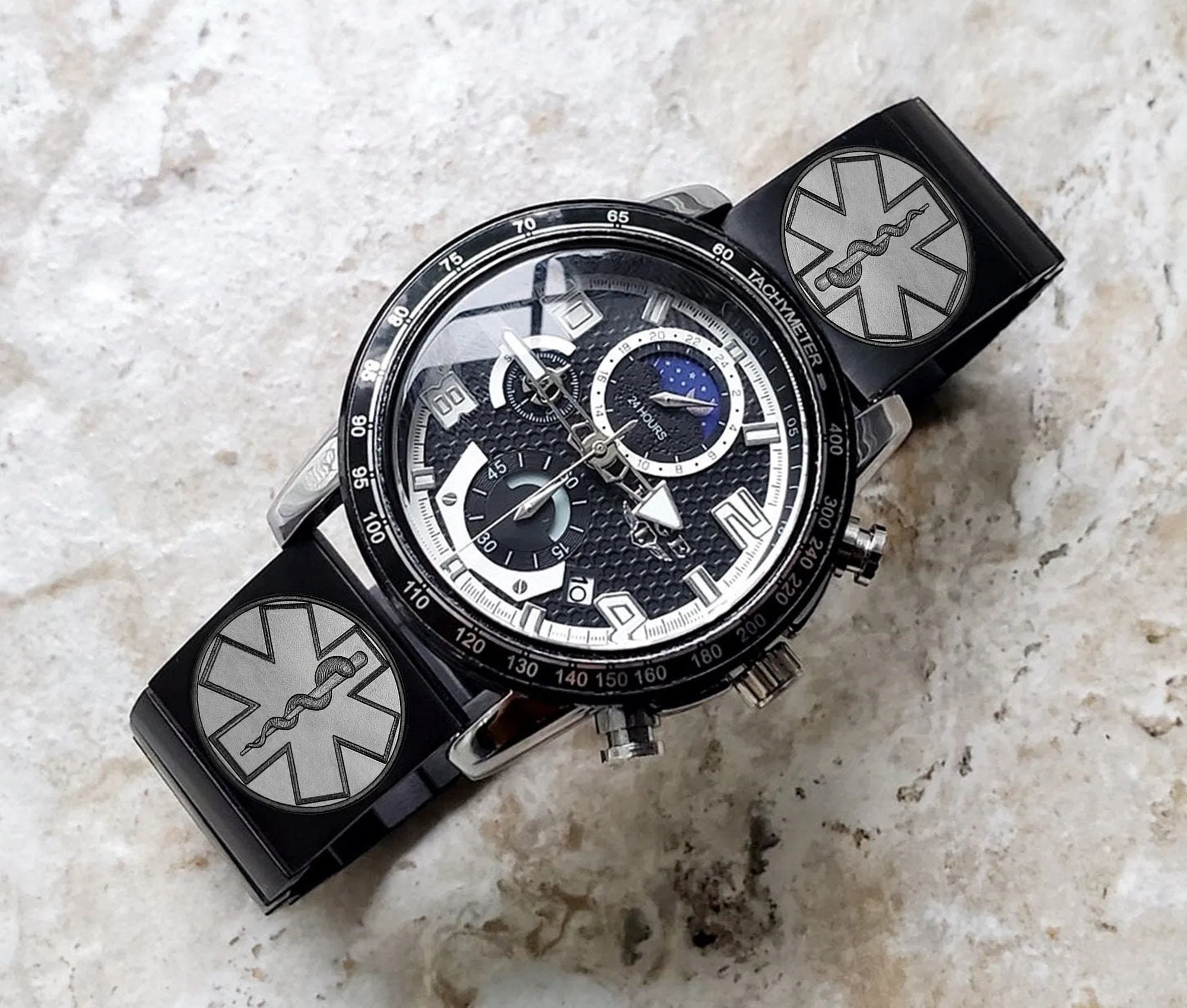 Engraved Watch Band for 22mm Width Lugs Traditional Casual Luxury and Smartwatches Black Color Stainless Steel Bracelet Strap MS2