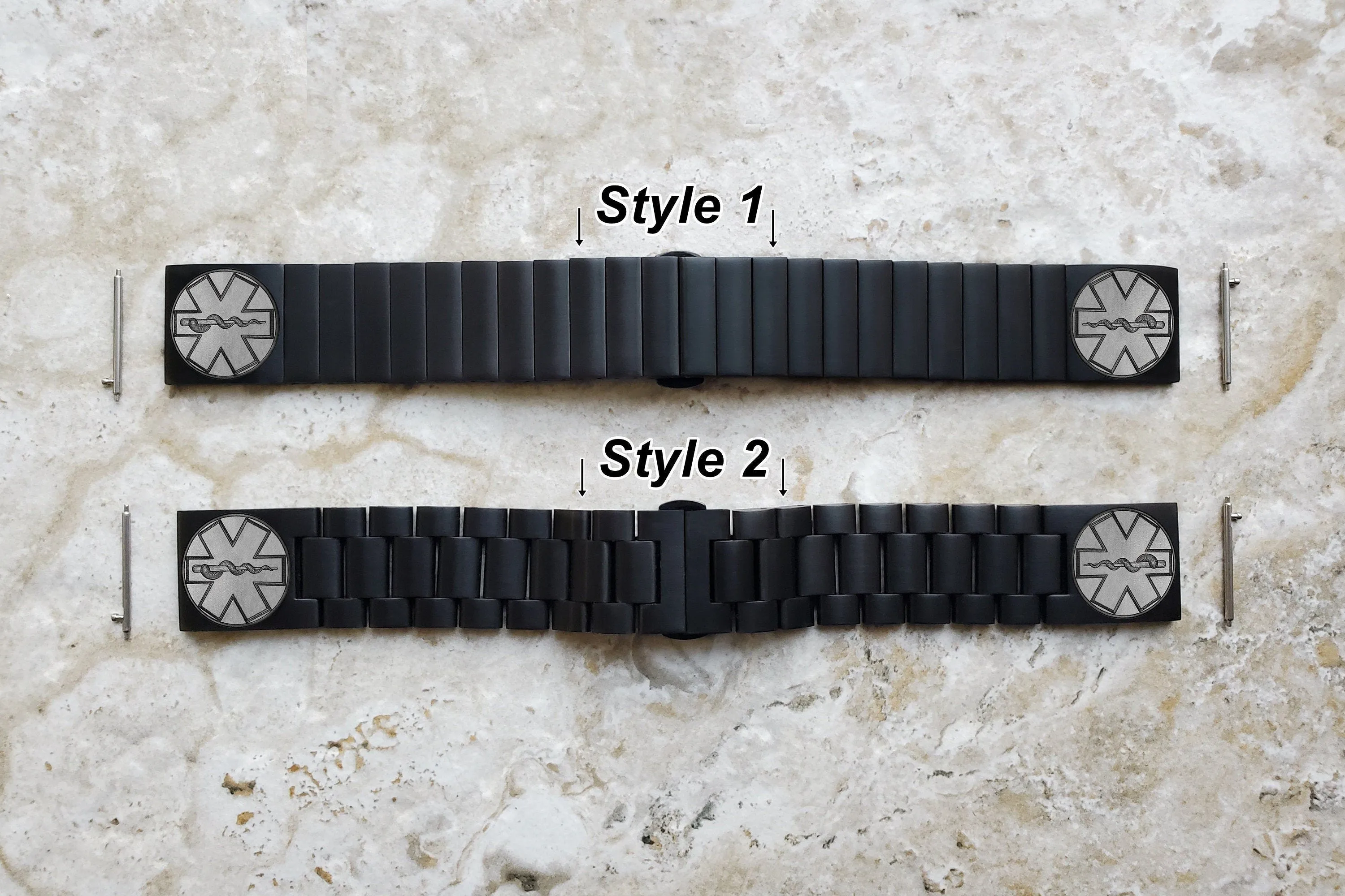 Engraved Watch Band for 22mm Width Lugs Traditional Casual Luxury and Smartwatches Black Color Stainless Steel Bracelet Strap MS2