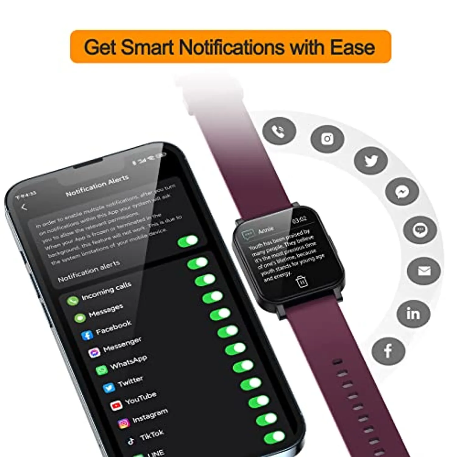Eurans Smart Watch, Full Touchscreen Smartwatch, Fitness Tracker with Heart Rate Monitor & SpO2, IP68 Waterproof Pedometer Watch for Women Men Compatible with iOS & Android Phones