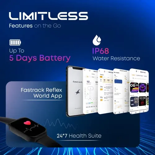 Fastrack New Limitless FS1 Smart Watch|Biggest 1.95" Horizon Curve Display|SingleSync BT Calling v5.3|Built-in Alexa|Upto 5 Day Battery|ATS Chipset with Zero Lag|100  Sports Modes|150  Watchfaces
