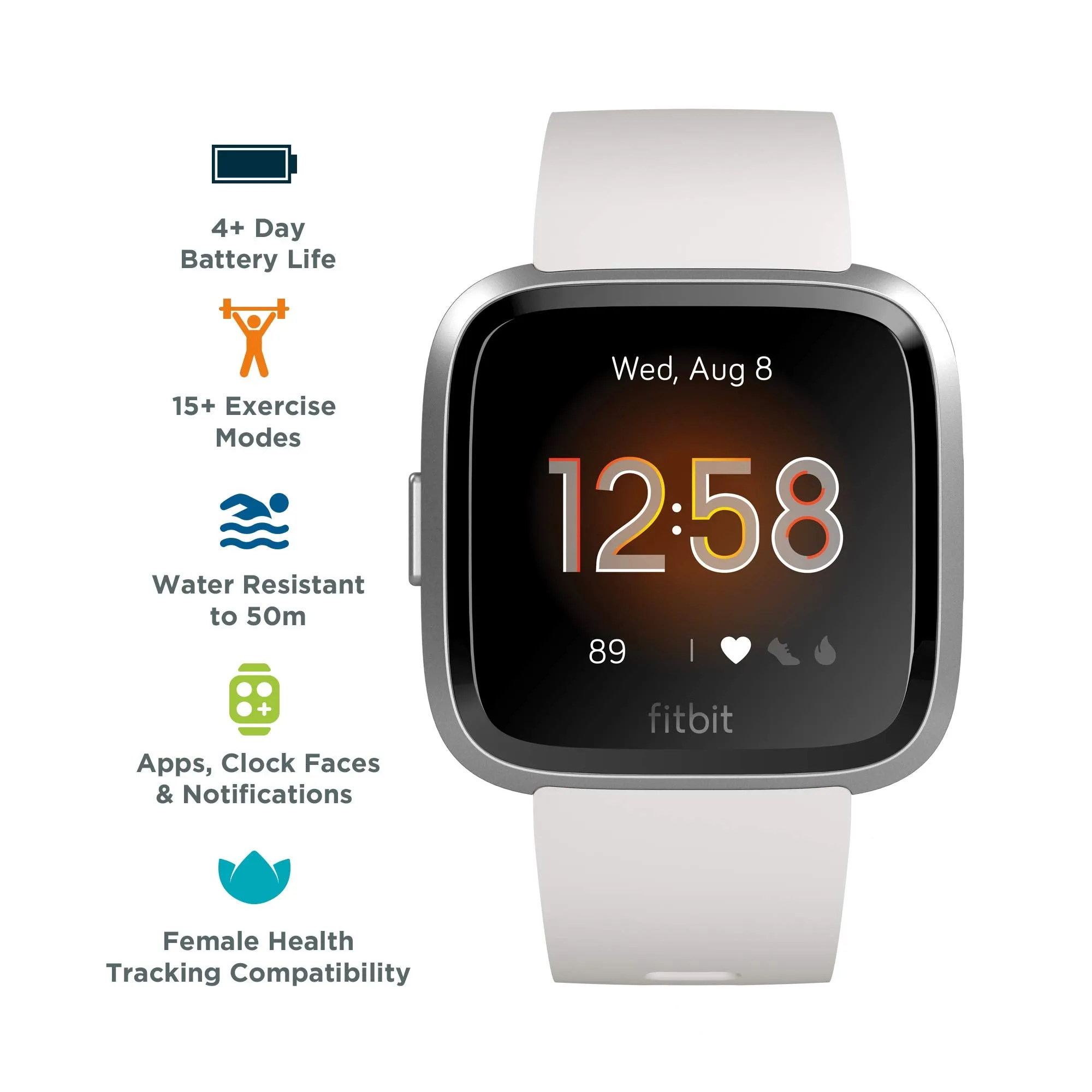 Fitbit Versa Lite Health & Fitness Smartwatch with Heart Rate, 4  Day Battery & Water Resistance, White