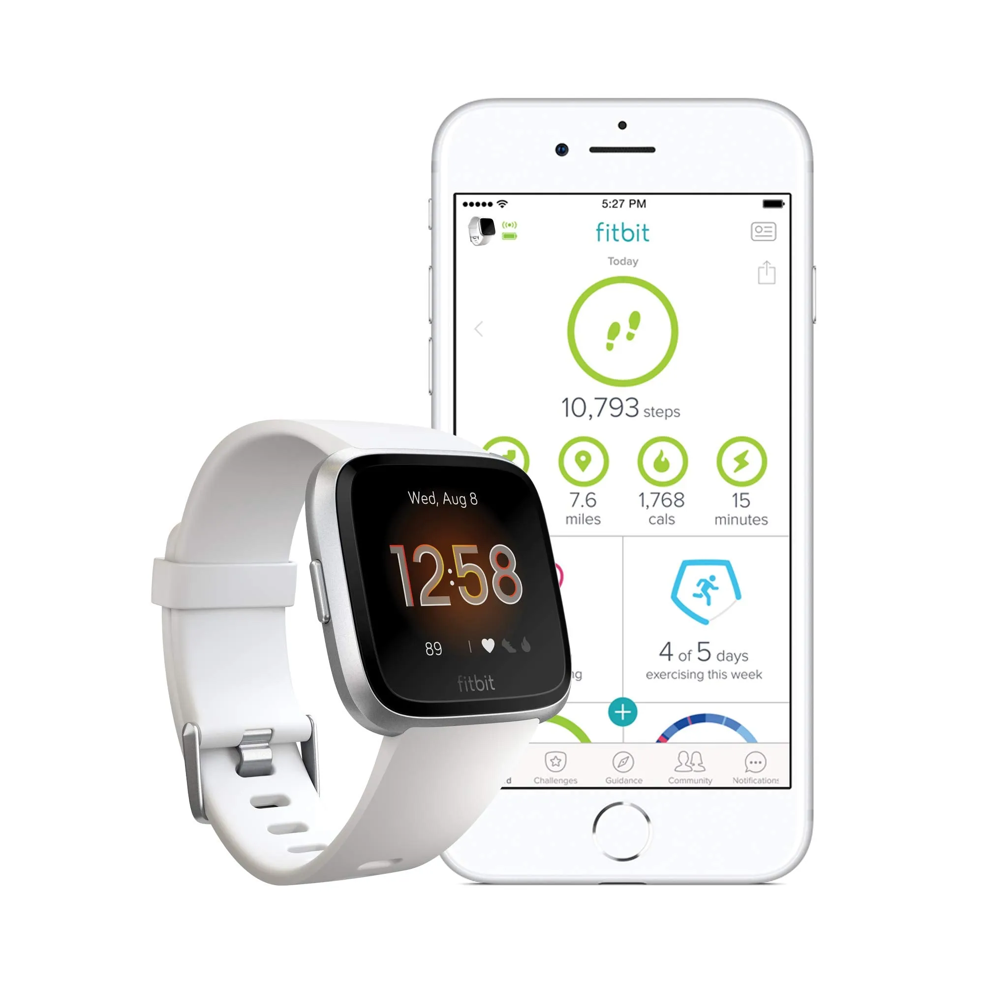 Fitbit Versa Lite Health & Fitness Smartwatch with Heart Rate, 4  Day Battery & Water Resistance, White
