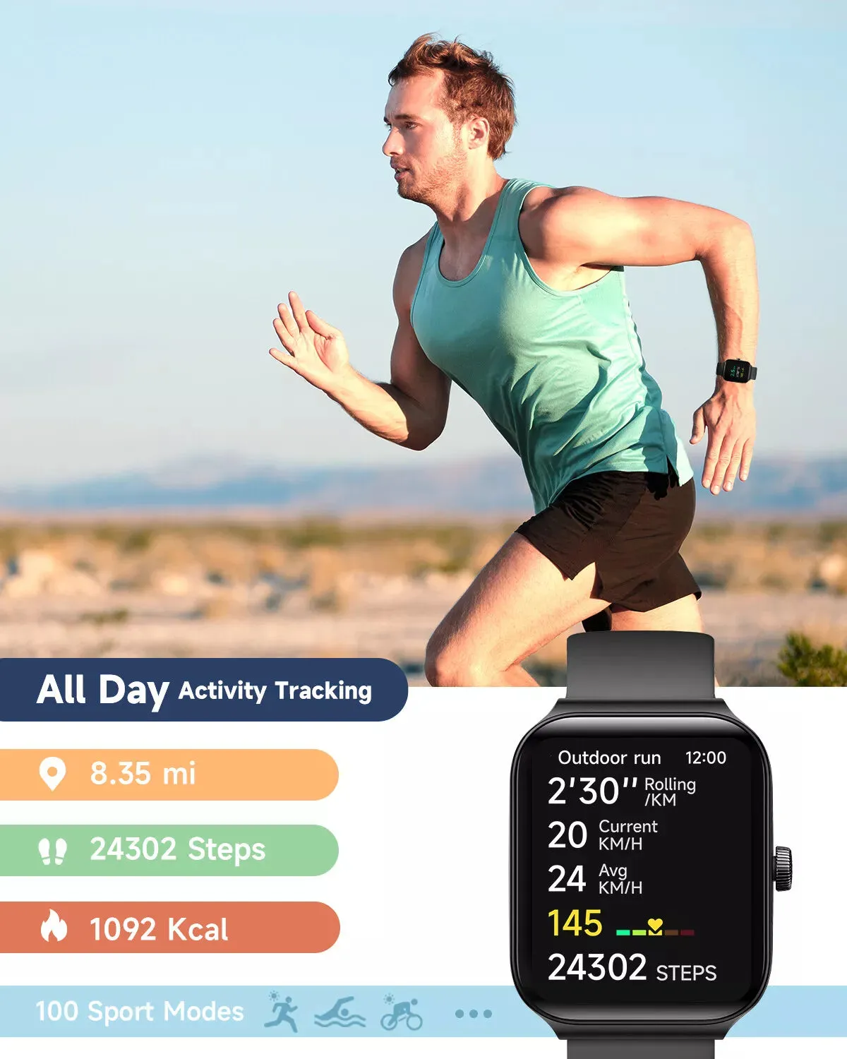 Fitness Bluetooth HealthWatch For IOS & Android (All-In-One)