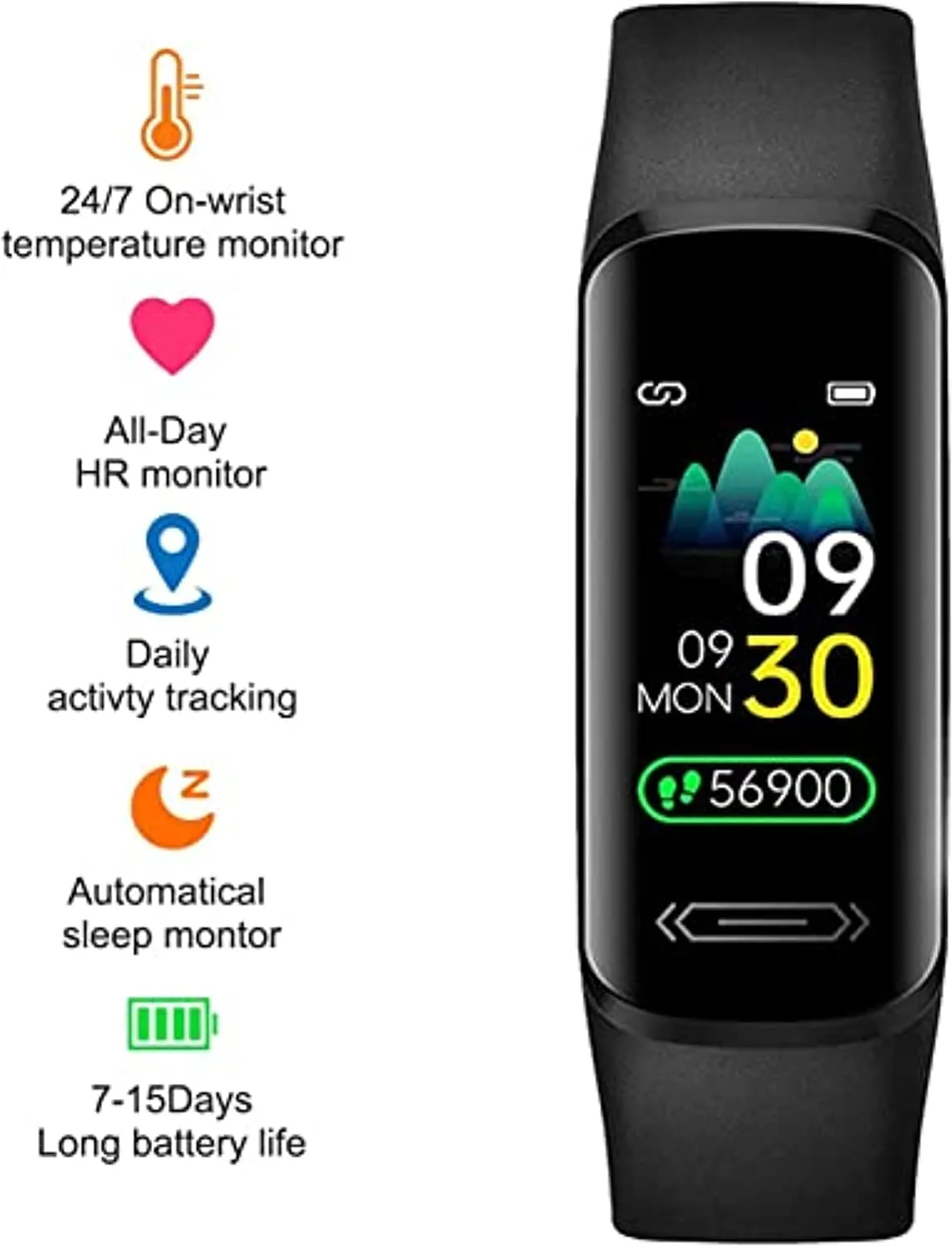Fitness Tracker HR, Activity Fitness Trackers with Body Temperature Heart Rate Sleep Health Blood Pressure Monitor, IP68 Waterproof Calorie Steps Counter Tracker Pedometer Watch for Men Women Teens