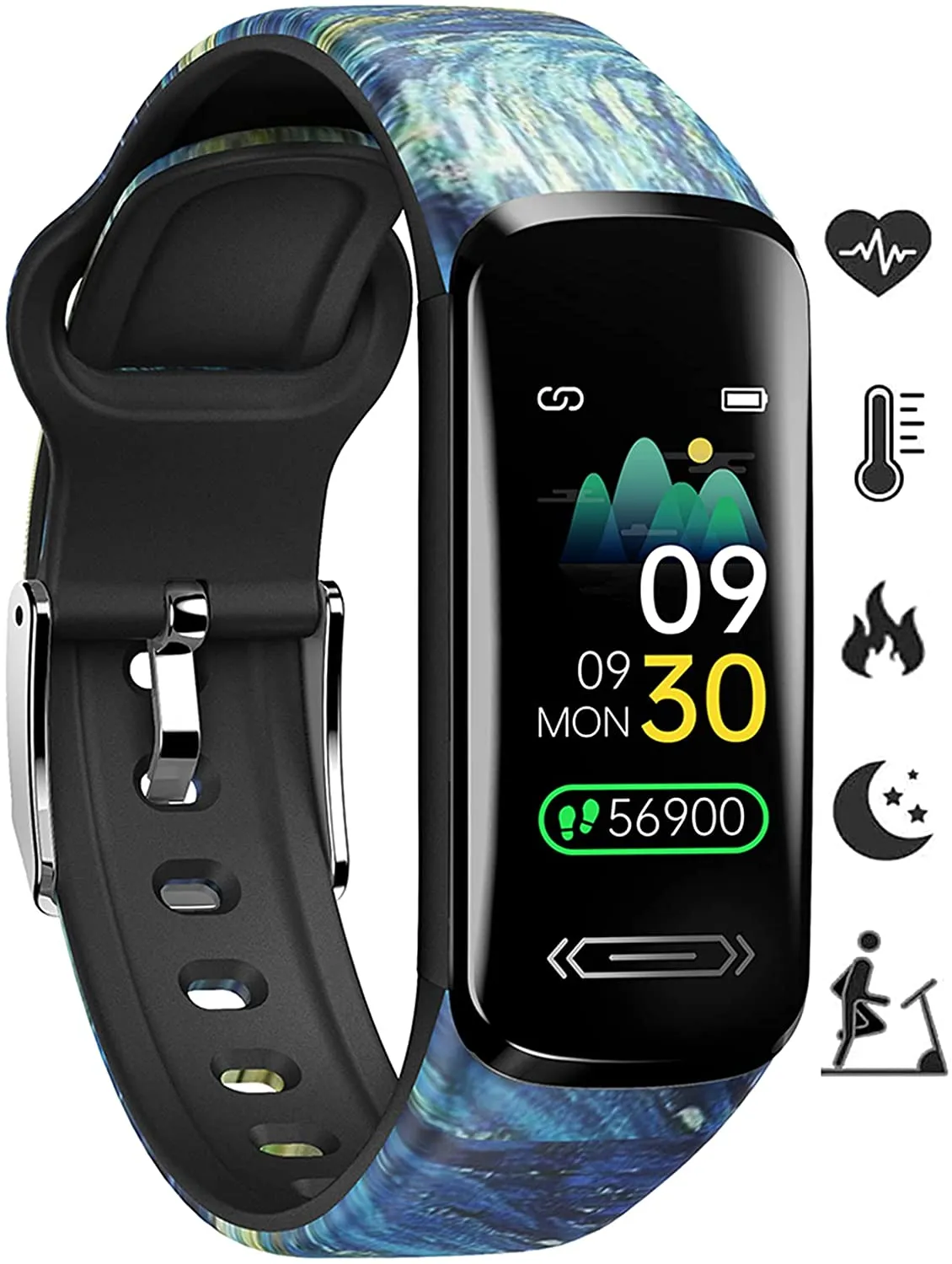 Fitness Tracker HR, Activity Fitness Trackers with Body Temperature Heart Rate Sleep Health Blood Pressure Monitor, IP68 Waterproof Calorie Steps Counter Tracker Pedometer Watch for Men Women Teens