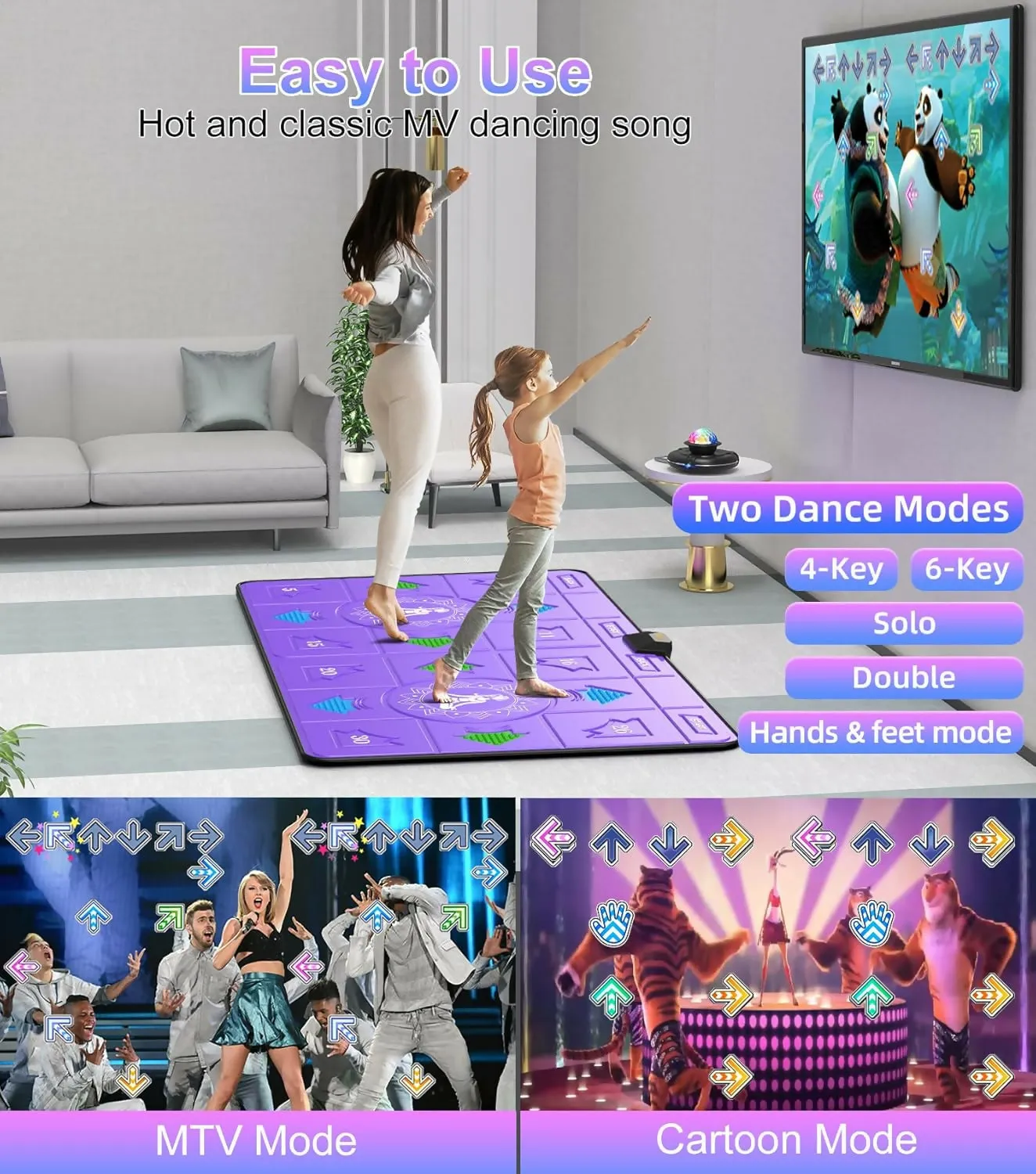 FWFX Dance Mat for Kids and Adults - Double User Wireless Dancing Mat, Exercise & Fitness Dance Step Pad Game for TV, Musical Electronic Dance Mats with HD Camera, Gift for Girls & Boys Ages 6 