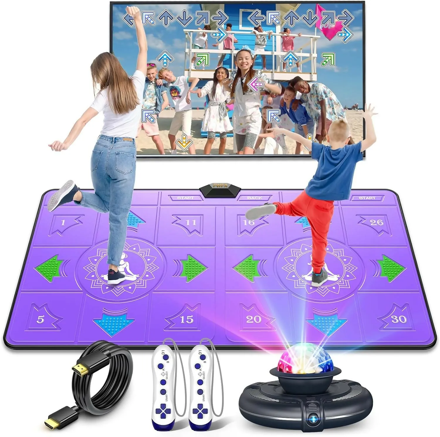 FWFX Dance Mat for Kids and Adults - Double User Wireless Dancing Mat, Exercise & Fitness Dance Step Pad Game for TV, Musical Electronic Dance Mats with HD Camera, Gift for Girls & Boys Ages 6 
