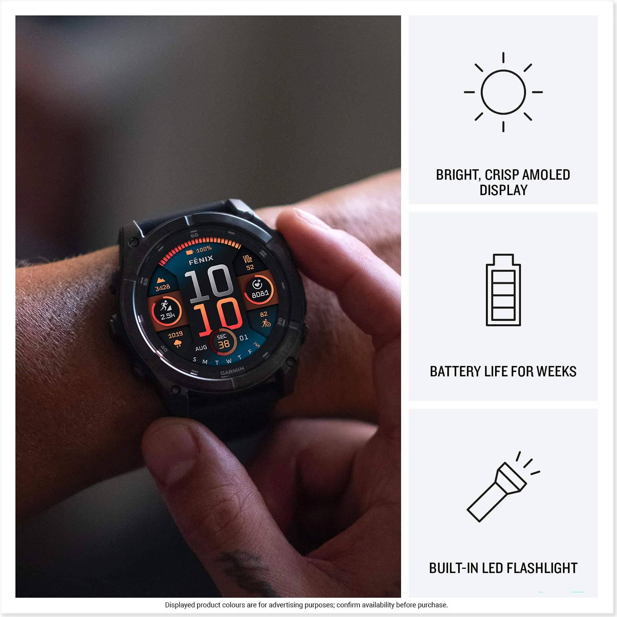 Garmin fēnix 8,47mm Premium Multisport GPS Smartwatch,AMOLED Touch Screen,Advanced Health and Training Features,Built in LED flashlight,Adventure Watch with up to 16 days battery life,Slate Gray