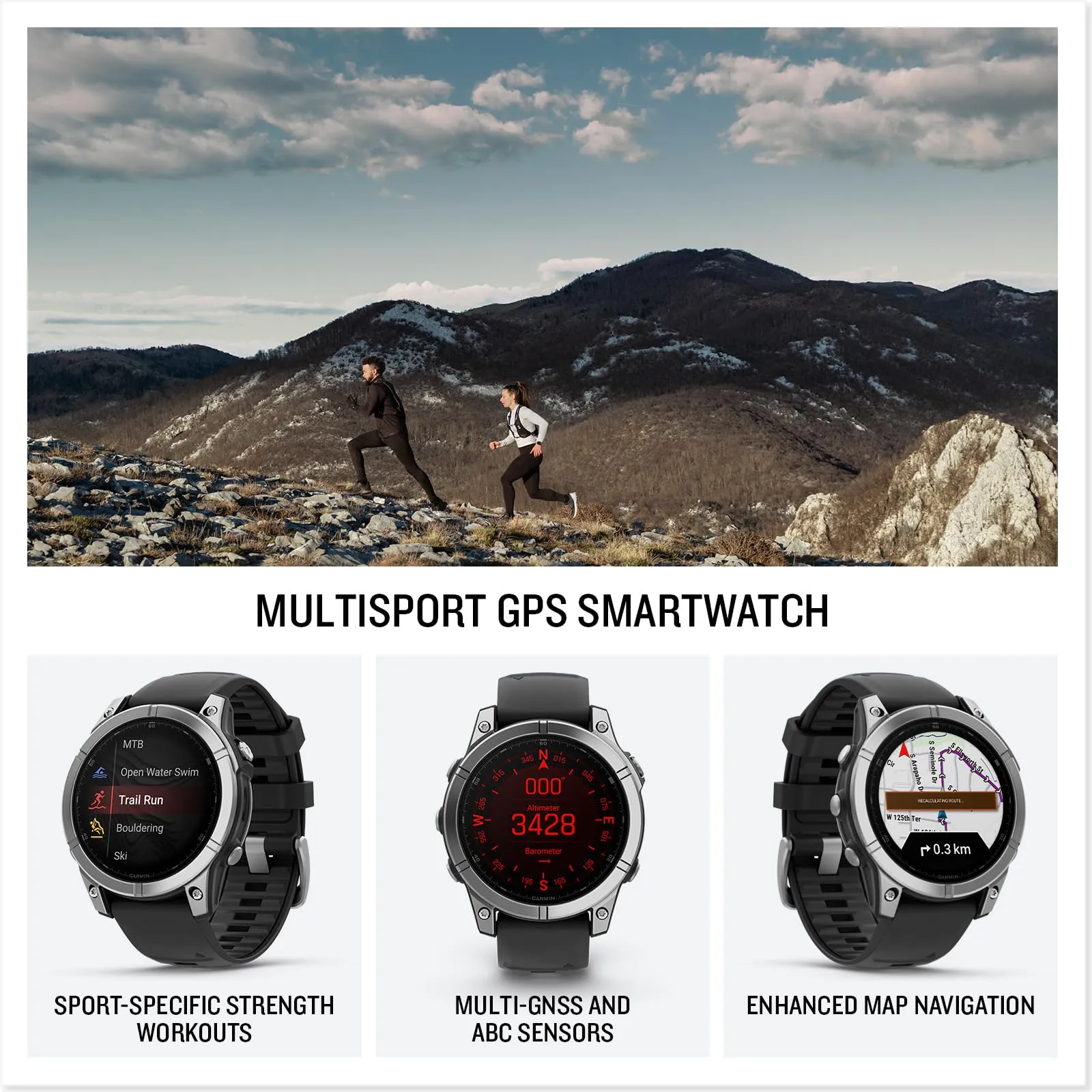 Garmin fēnix E, 47mm Multisport GPS Smartwatch, Extensive Health and Training Features, Adventure Watch with up to 16 days battery life, Stainless Steel and Black