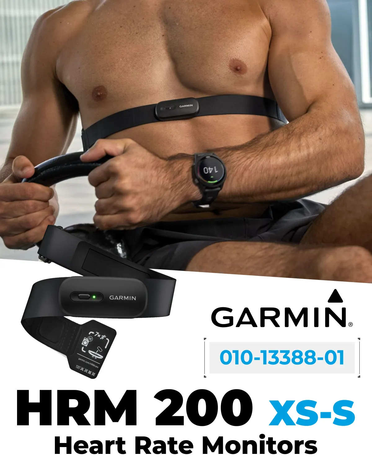 Garmin HRM 200 Heart Rate Monitor, Accurate Heart Rate and HRV Data, Comfortable Machine Washable Strap (XS-X, M-XL), Wearable4U