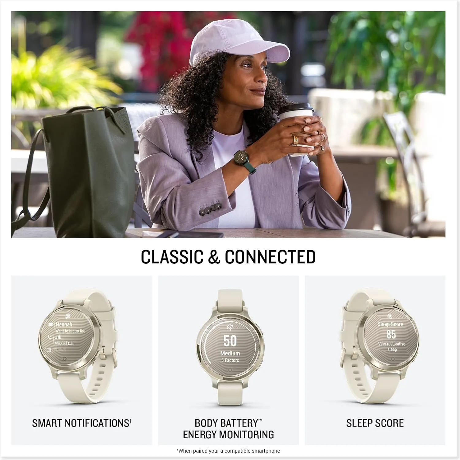 Garmin Lily 2 Smartwatch – Cream Gold with Coconut Silicone Band