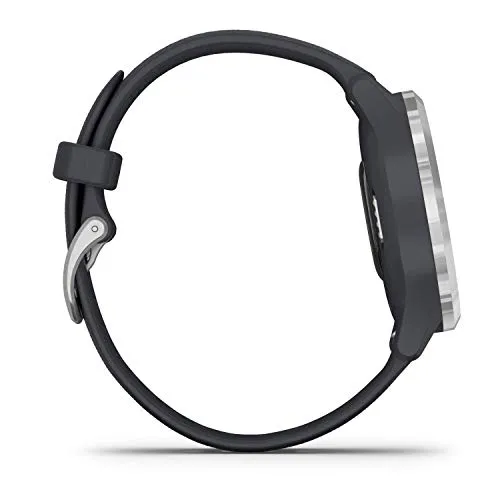 Garmin vívomove 3S, Hybrid Smartwatch with Real Watch Hands and Hidden Touchscreen Display, Silver with Granite Blue Case and Band, Grey