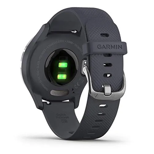 Garmin vívomove 3S, Hybrid Smartwatch with Real Watch Hands and Hidden Touchscreen Display, Silver with Granite Blue Case and Band, Grey
