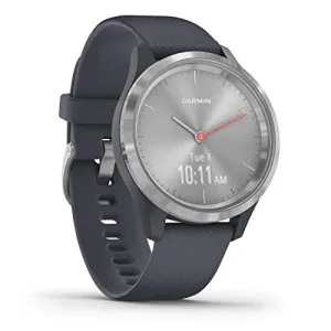 Garmin vívomove 3S, Hybrid Smartwatch with Real Watch Hands and Hidden Touchscreen Display, Silver with Granite Blue Case and Band, Grey
