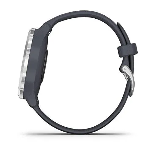 Garmin vívomove 3S, Hybrid Smartwatch with Real Watch Hands and Hidden Touchscreen Display, Silver with Granite Blue Case and Band, Grey