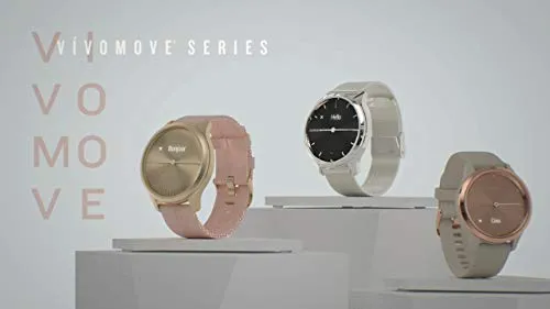 Garmin vívomove 3S, Hybrid Smartwatch with Real Watch Hands and Hidden Touchscreen Display, Silver with Granite Blue Case and Band, Grey