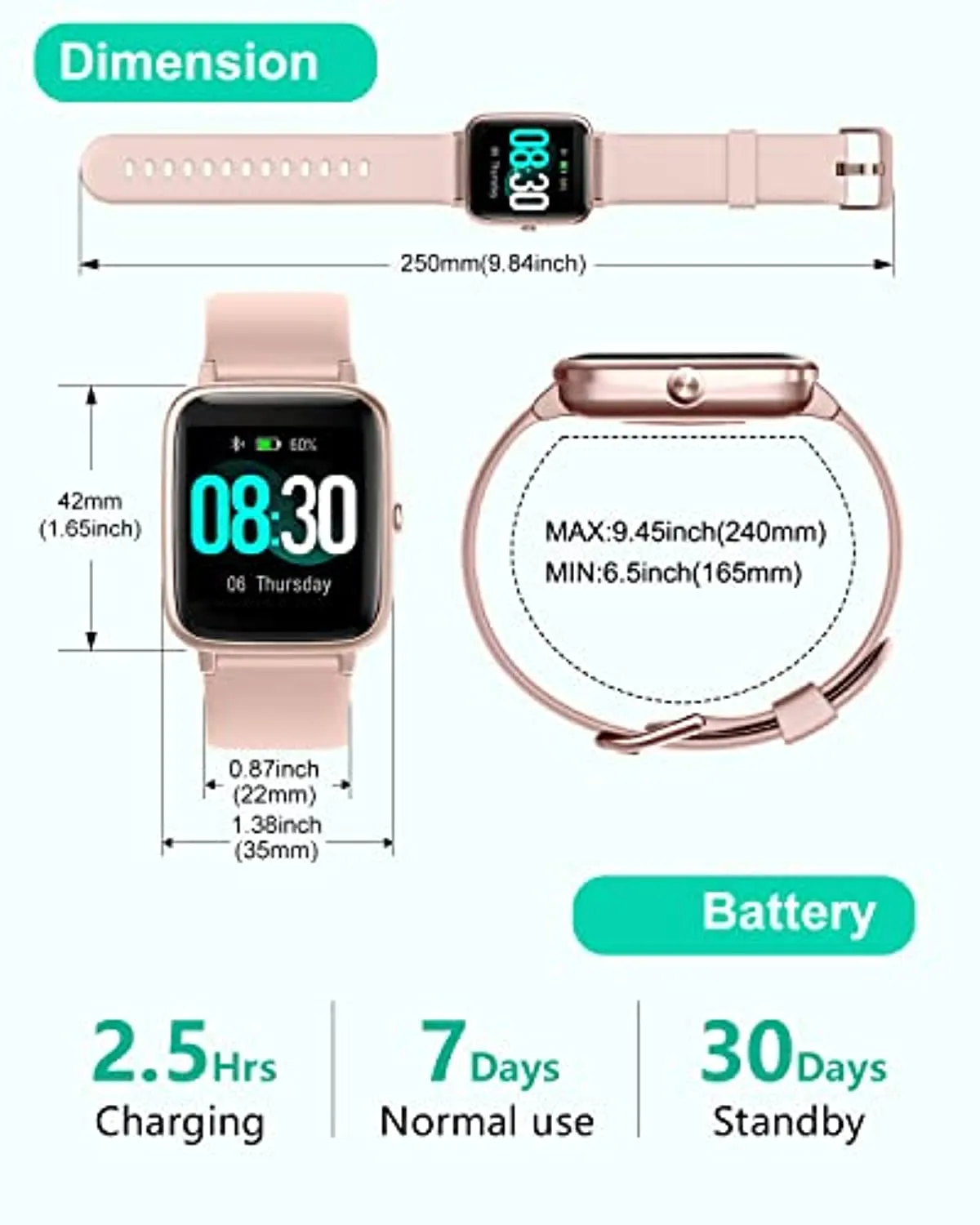 GRV Smart Watch for iOS and Android Phones, Watches for Men Women IP68 Waterproof Smartwatch Fitness Tracker Watch with Heart Rate/Sleep Monitor Steps Calories Counter (Pink)