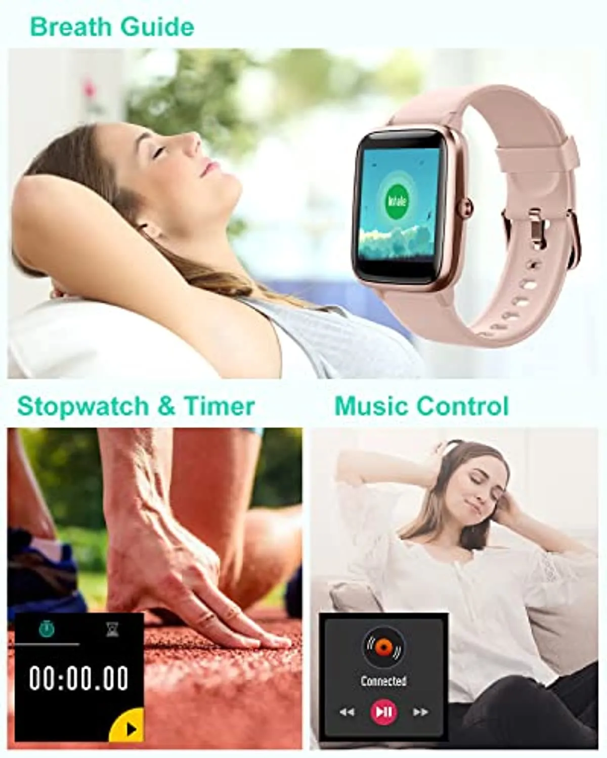 GRV Smart Watch for iOS and Android Phones, Watches for Men Women IP68 Waterproof Smartwatch Fitness Tracker Watch with Heart Rate/Sleep Monitor Steps Calories Counter (Pink)