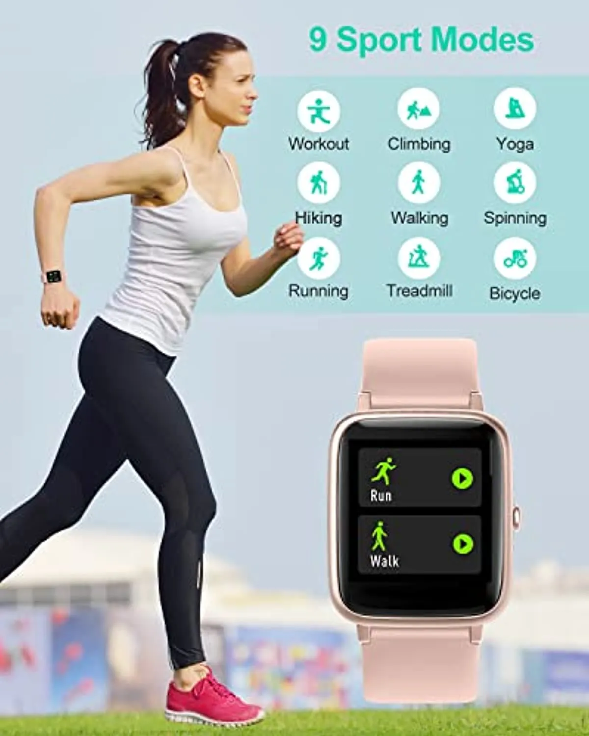 GRV Smart Watch for iOS and Android Phones, Watches for Men Women IP68 Waterproof Smartwatch Fitness Tracker Watch with Heart Rate/Sleep Monitor Steps Calories Counter (Pink)