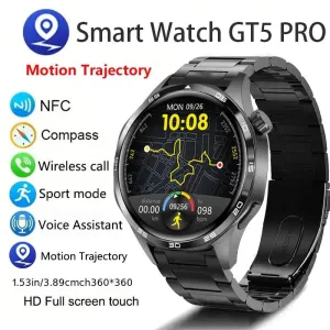 GT5 PRO Smart Watch Men Watch 5 Pro AMOLED HD Screen Bluetooth Call GPS Trajectory NFC Heart Rate Compass SmartWatches New