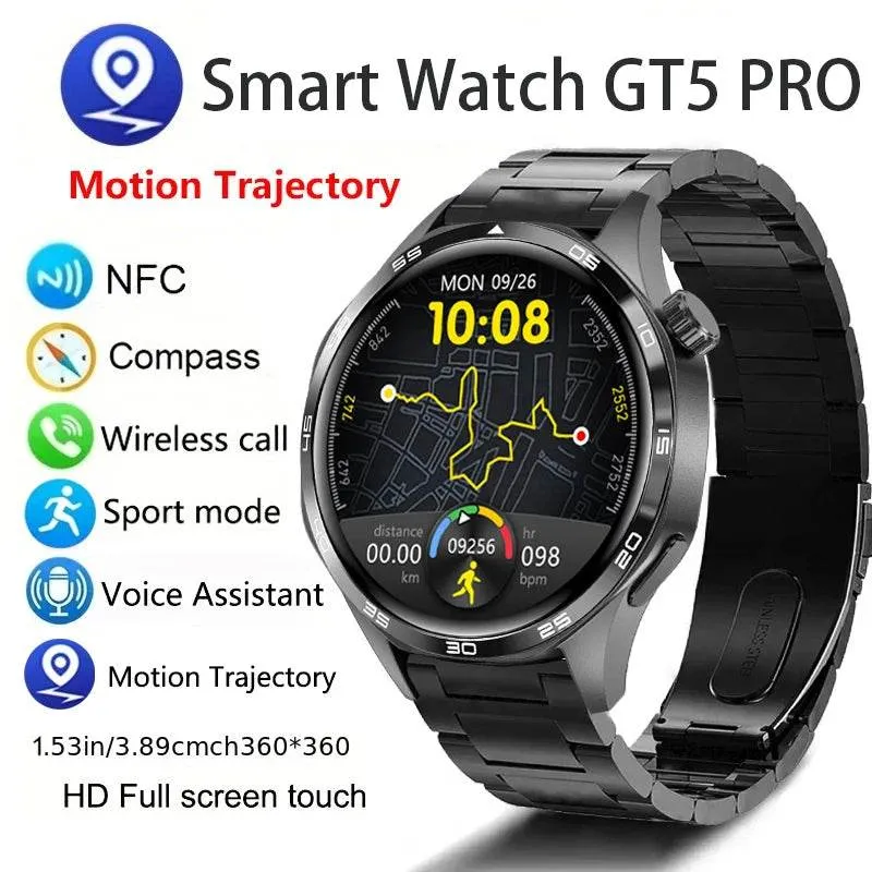 GT5 PRO Smart Watch Men Watch 5 Pro AMOLED HD Screen Bluetooth Call GPS Trajectory NFC Heart Rate Compass SmartWatches New