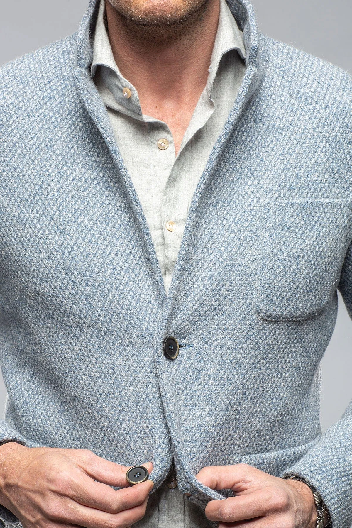 Halifax Knit Coat In Light Blue