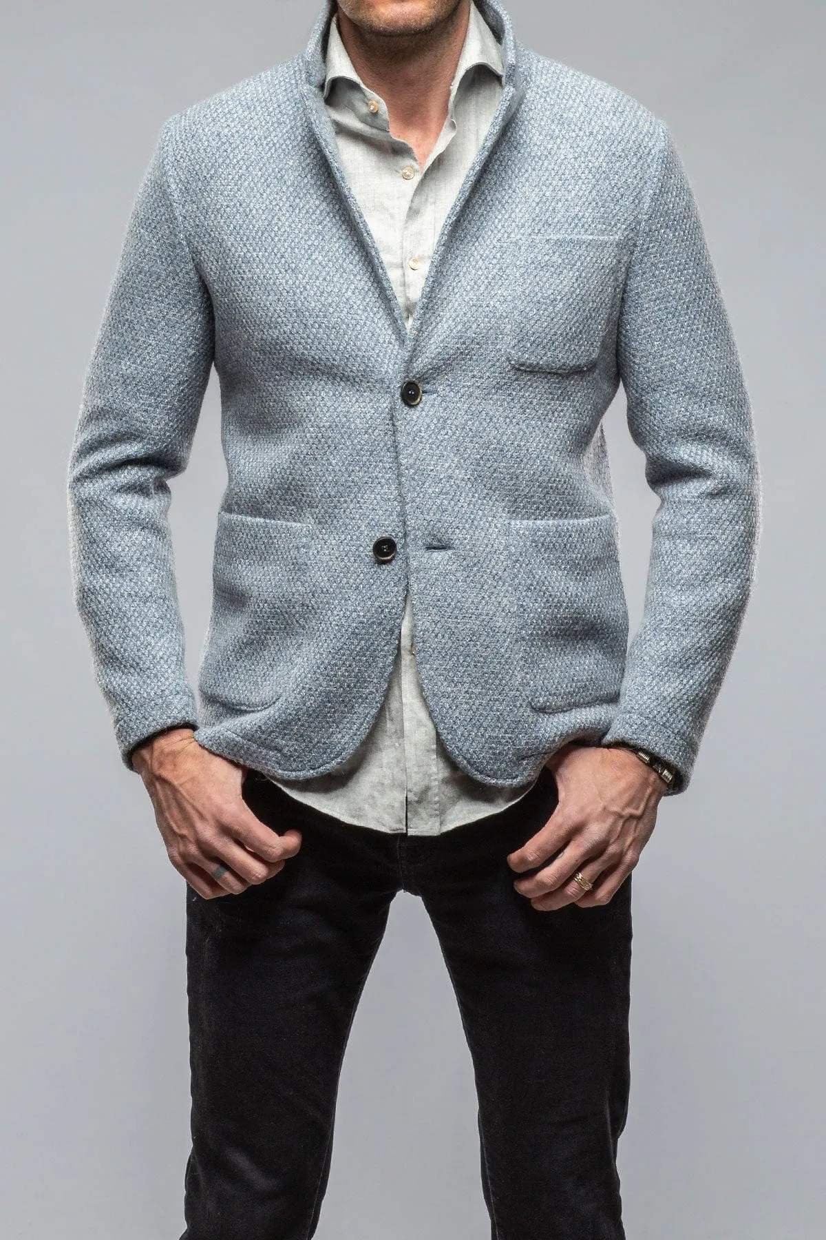 Halifax Knit Coat In Light Blue