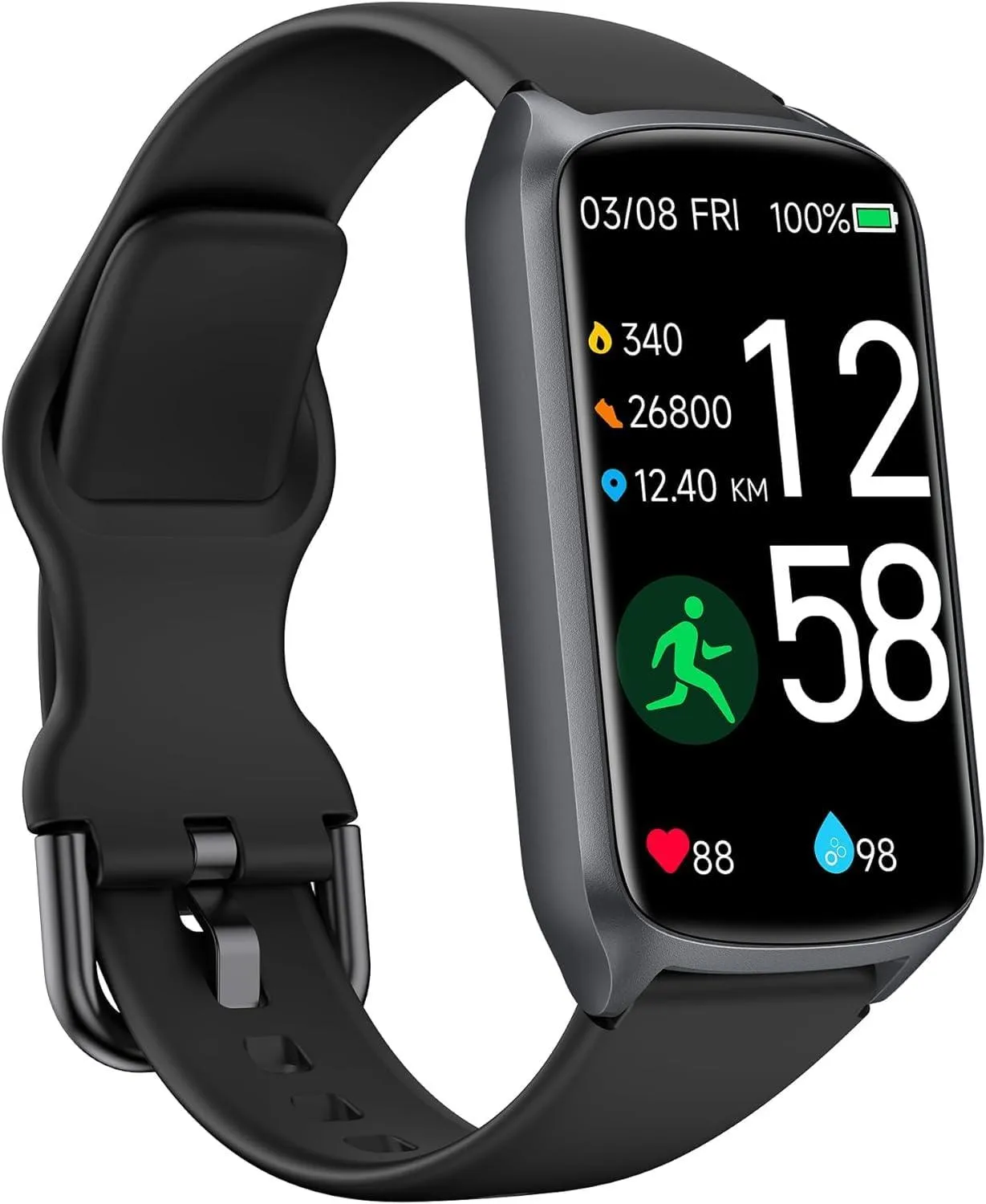 Health Fitness Tracker with 24/7 Heart Rate, Blood Oxygen, Blood Pressure, Sleep Tracker, Step Counter, 5ATM Waterproof Activity Trackers and Smart Watches for Women Men Kids (S & L Bands Included)