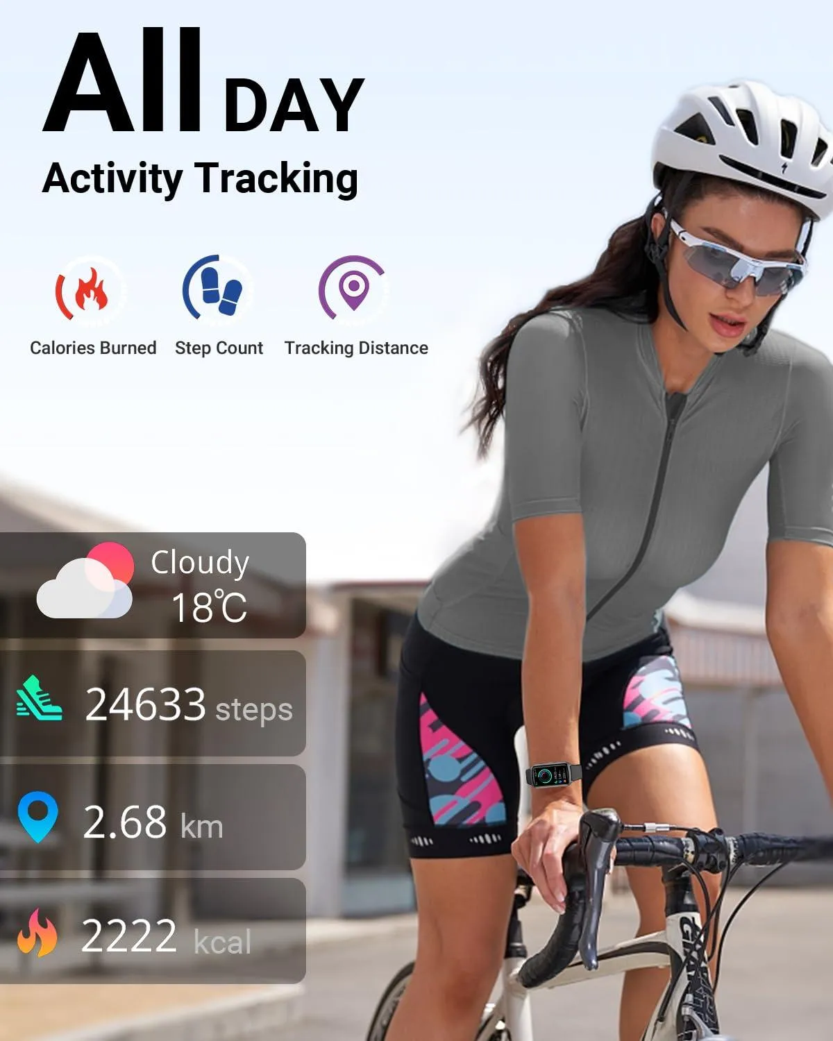 Health Fitness Tracker with 24/7 Heart Rate, Blood Oxygen, Blood Pressure, Sleep Tracker, Step Counter, 5ATM Waterproof Activity Trackers and Smart Watches for Women Men Kids (S & L Bands Included)
