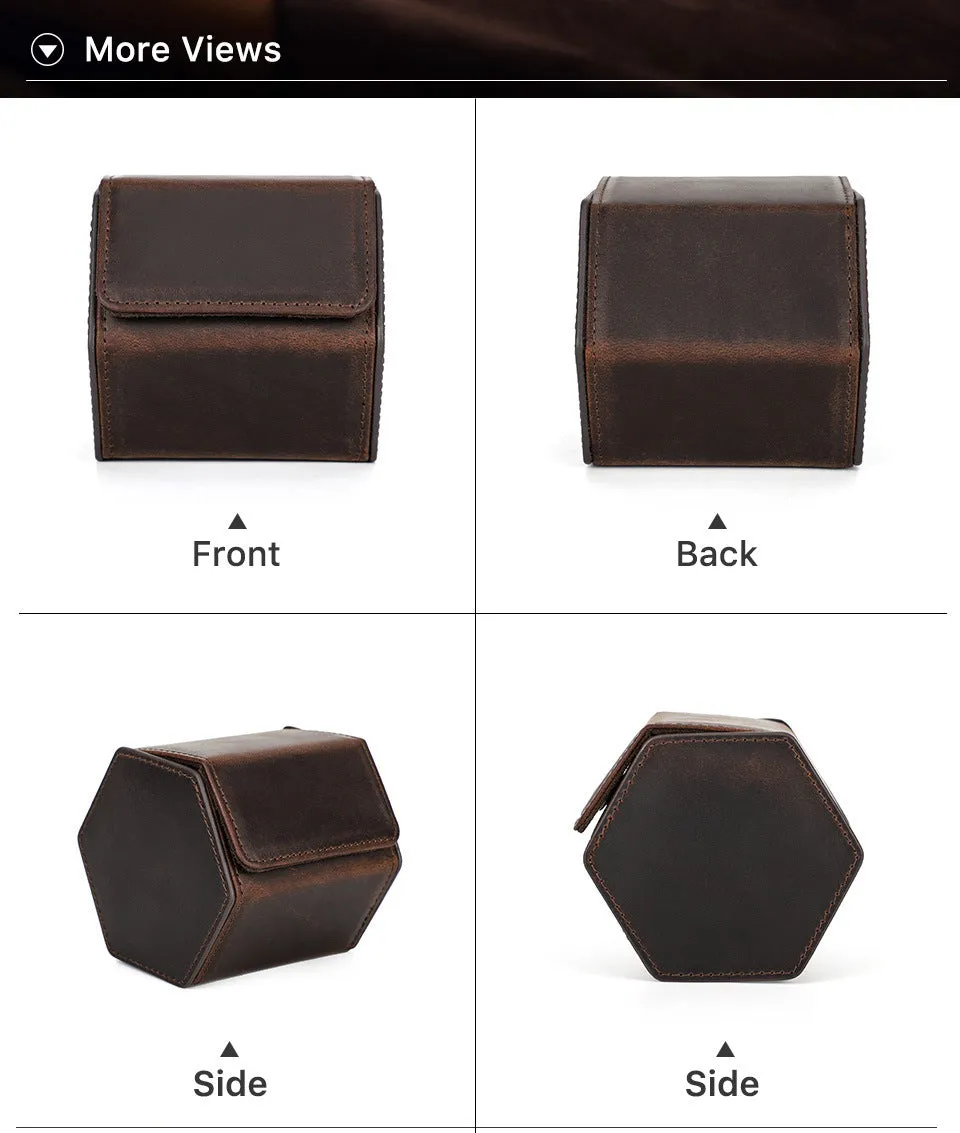 Hexagonal Single Pack Watch Box Crazy Horse Leather