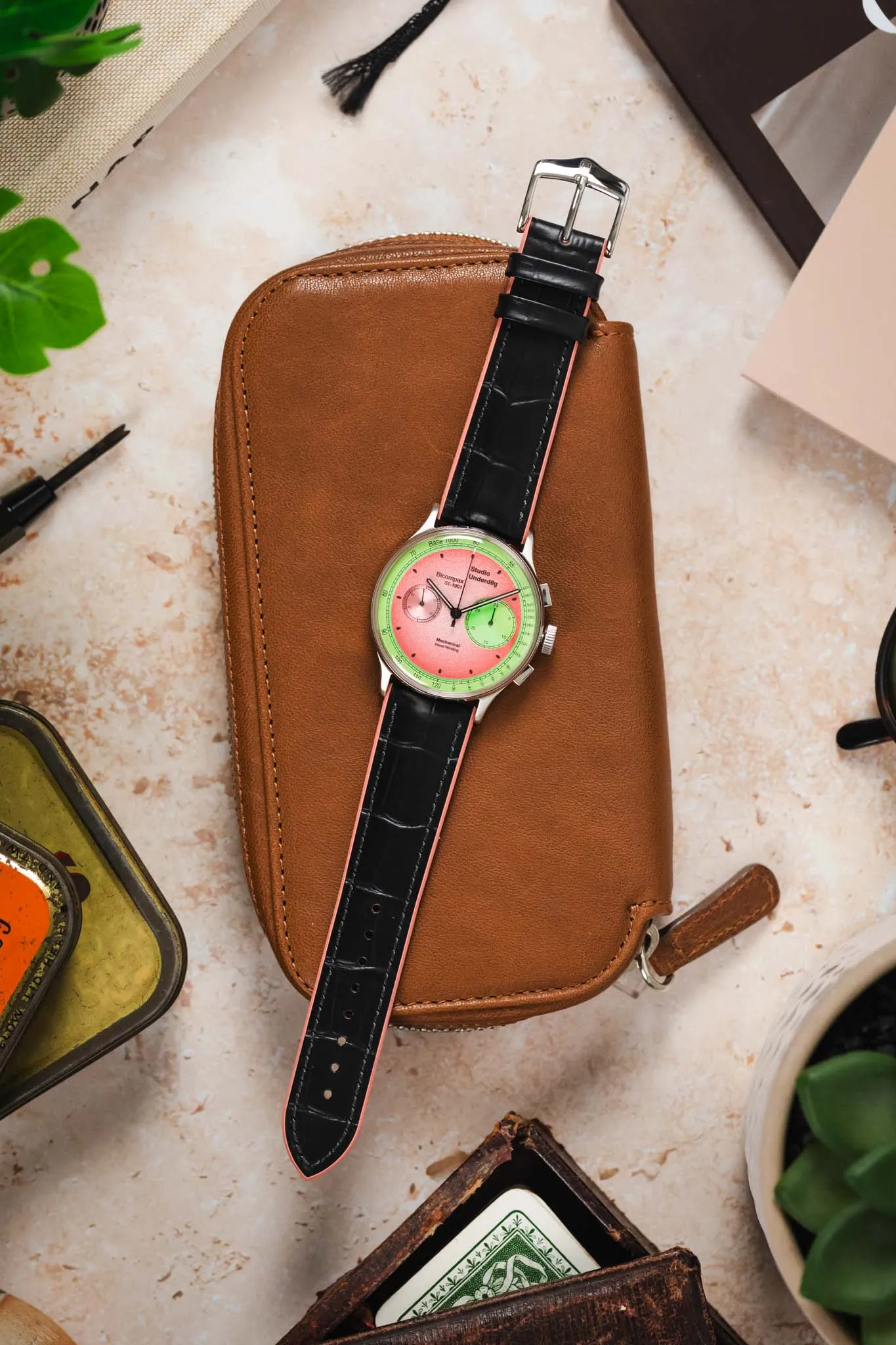 Hirsch ANDY Performance Watch Strap in BLACK & SALMON