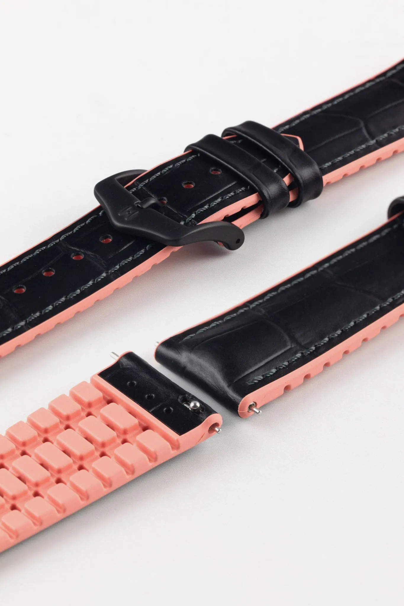 Hirsch ANDY Performance Watch Strap in BLACK & SALMON