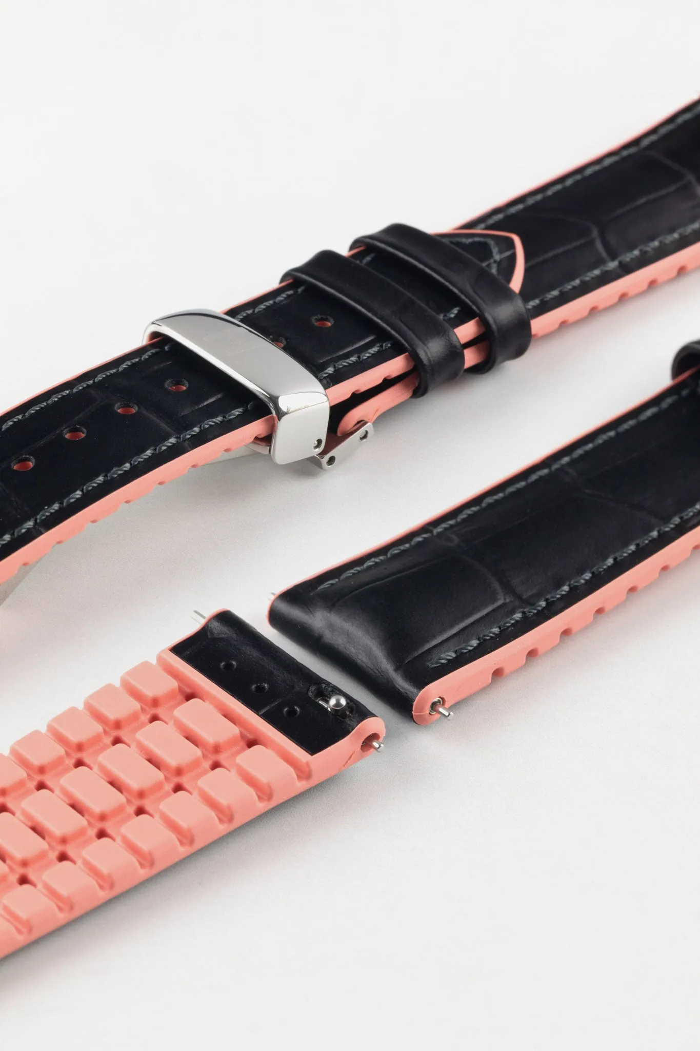 Hirsch ANDY Performance Watch Strap in BLACK & SALMON