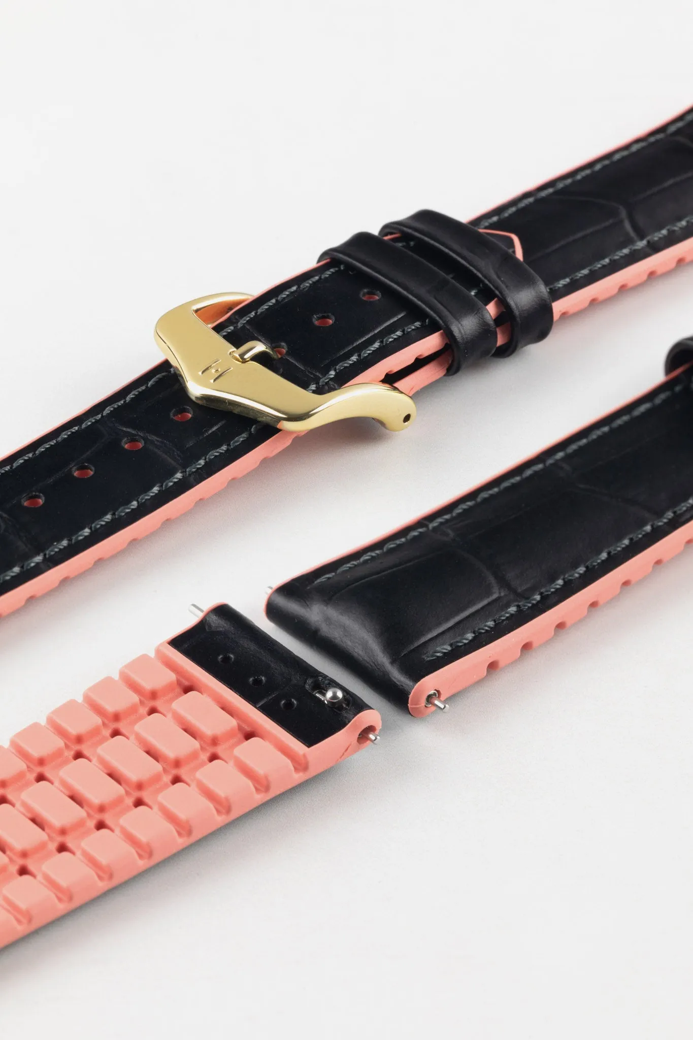 Hirsch ANDY Performance Watch Strap in BLACK & SALMON