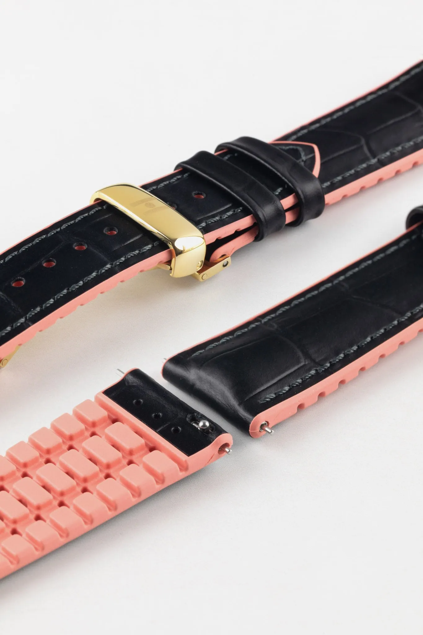 Hirsch ANDY Performance Watch Strap in BLACK & SALMON