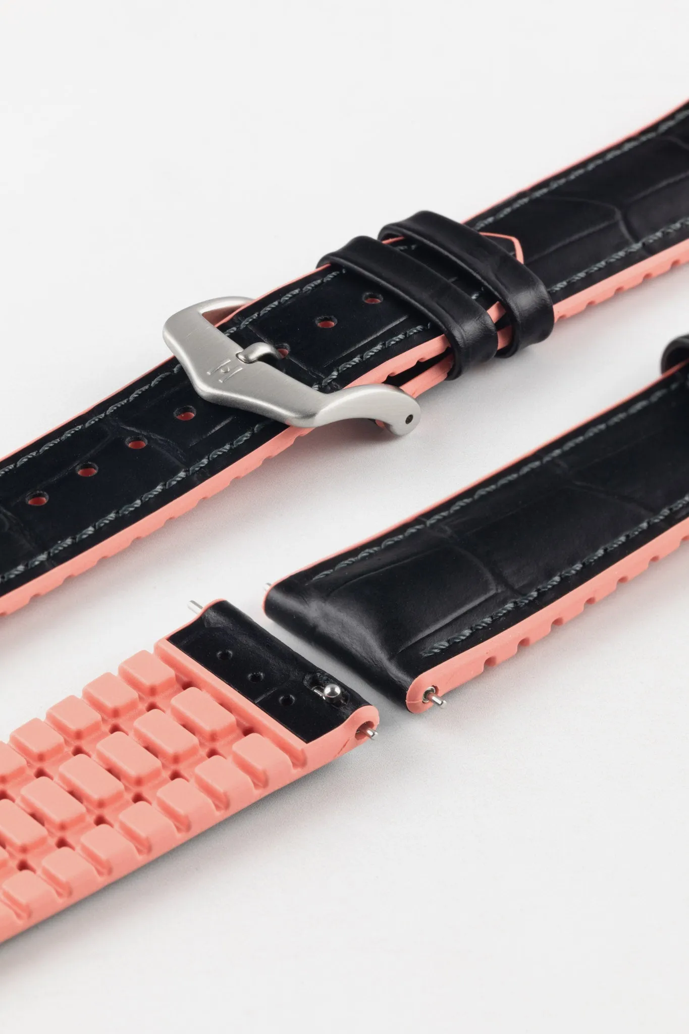Hirsch ANDY Performance Watch Strap in BLACK & SALMON