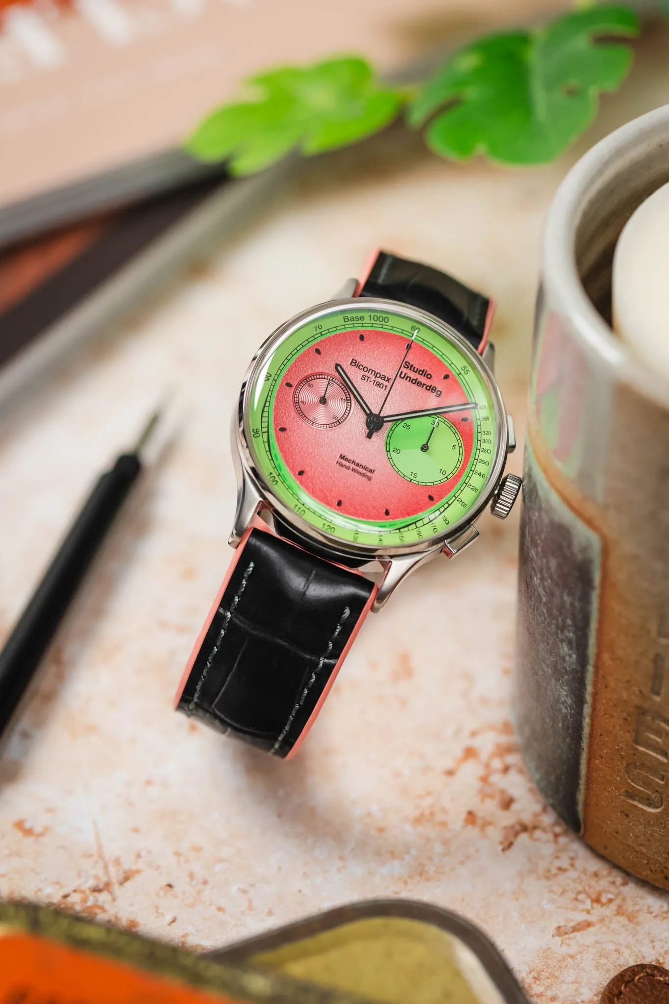 Hirsch ANDY Performance Watch Strap in BLACK & SALMON