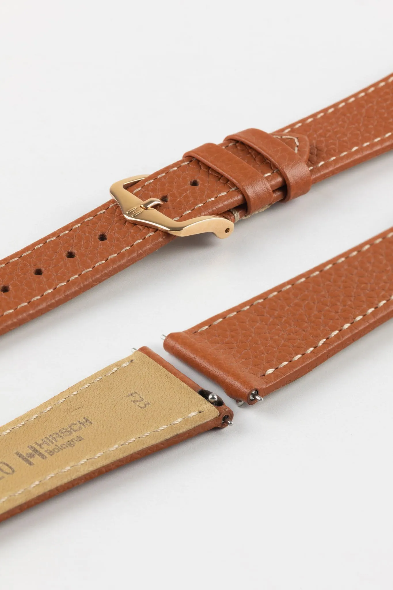 Hirsch BOLOGNA Quick-Release French-Style Textured Leather Watch Strap in GOLD BROWN