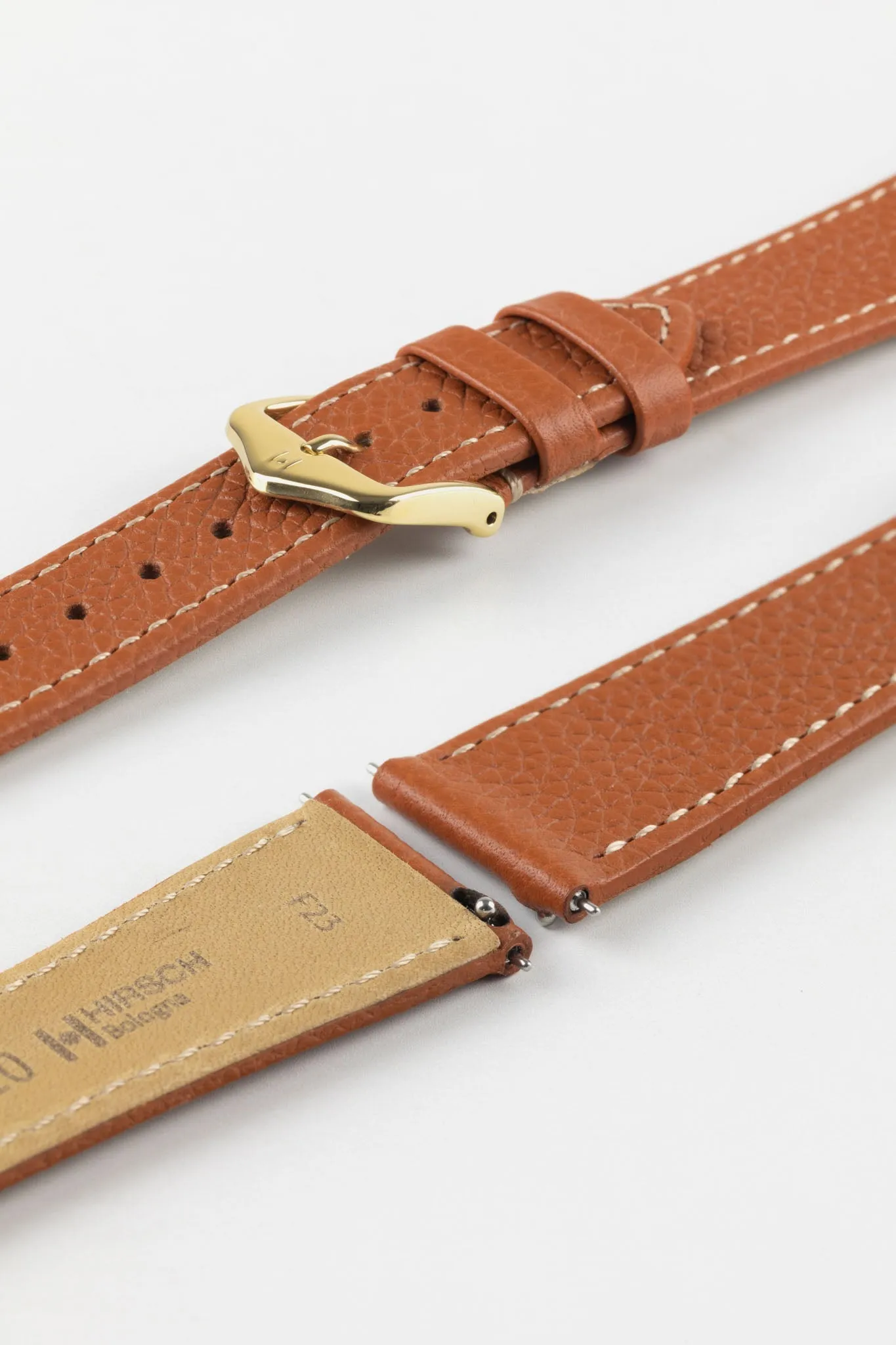 Hirsch BOLOGNA Quick-Release French-Style Textured Leather Watch Strap in GOLD BROWN