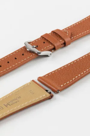 Hirsch BOLOGNA Quick-Release French-Style Textured Leather Watch Strap in GOLD BROWN