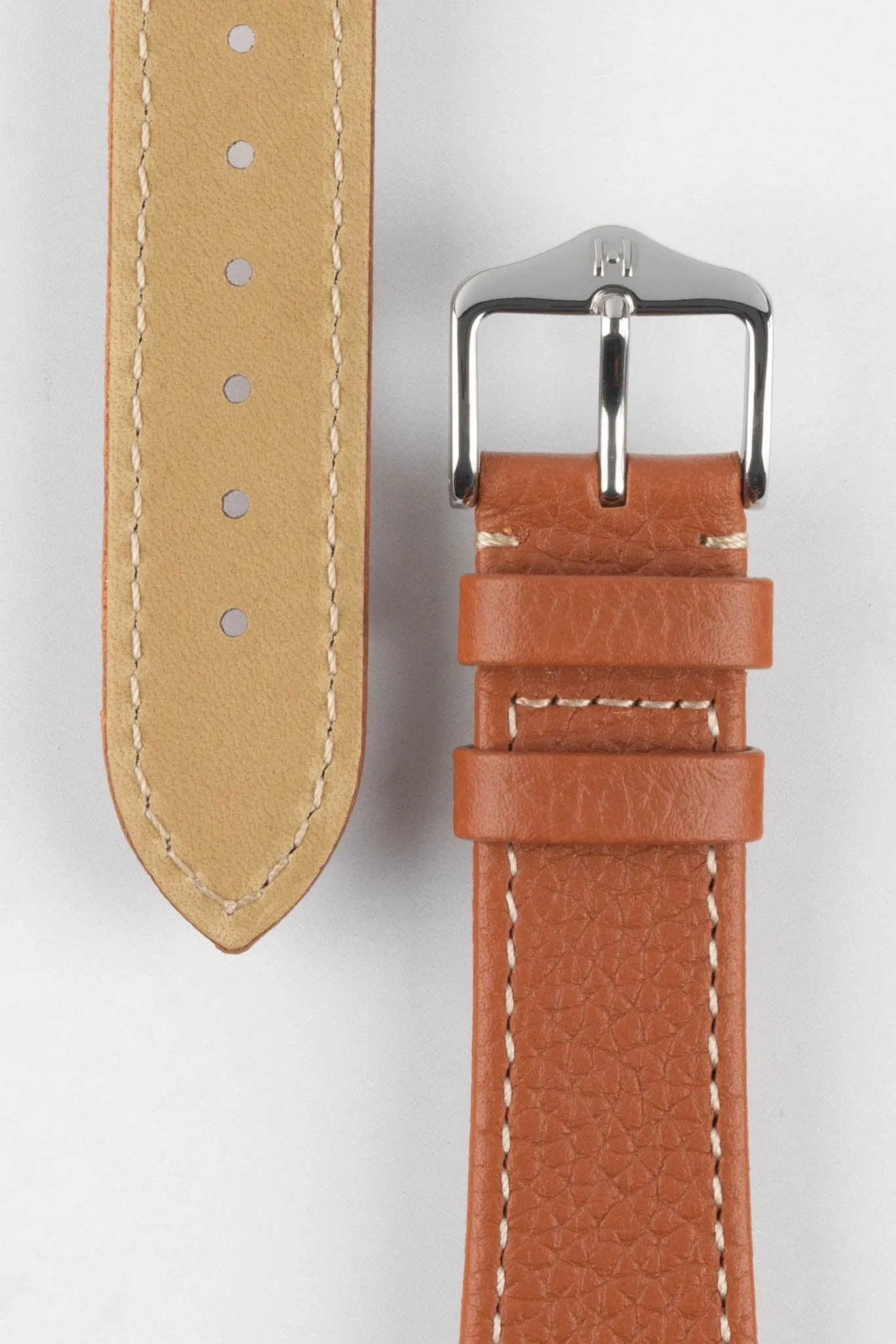 Hirsch BOLOGNA Quick-Release French-Style Textured Leather Watch Strap in GOLD BROWN